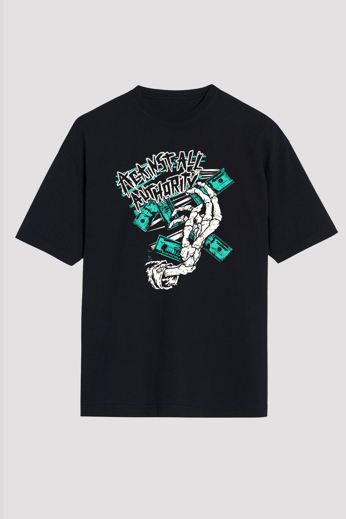Against All Authority Siyah Unisex Oversize Tişört T-Shirt
