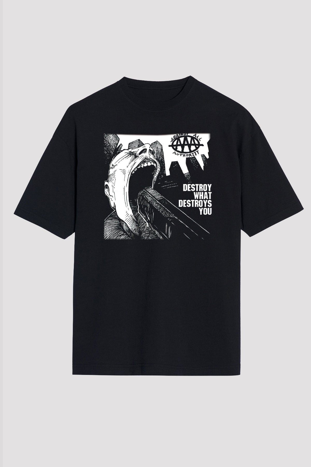 Against All Authority Siyah Unisex Oversize Tişört T-Shirt