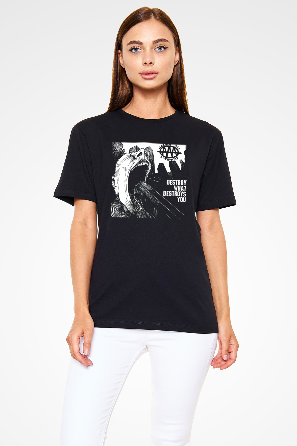 Against All Authority Siyah Unisex Tişört T-Shirt - TişörtFabrikası