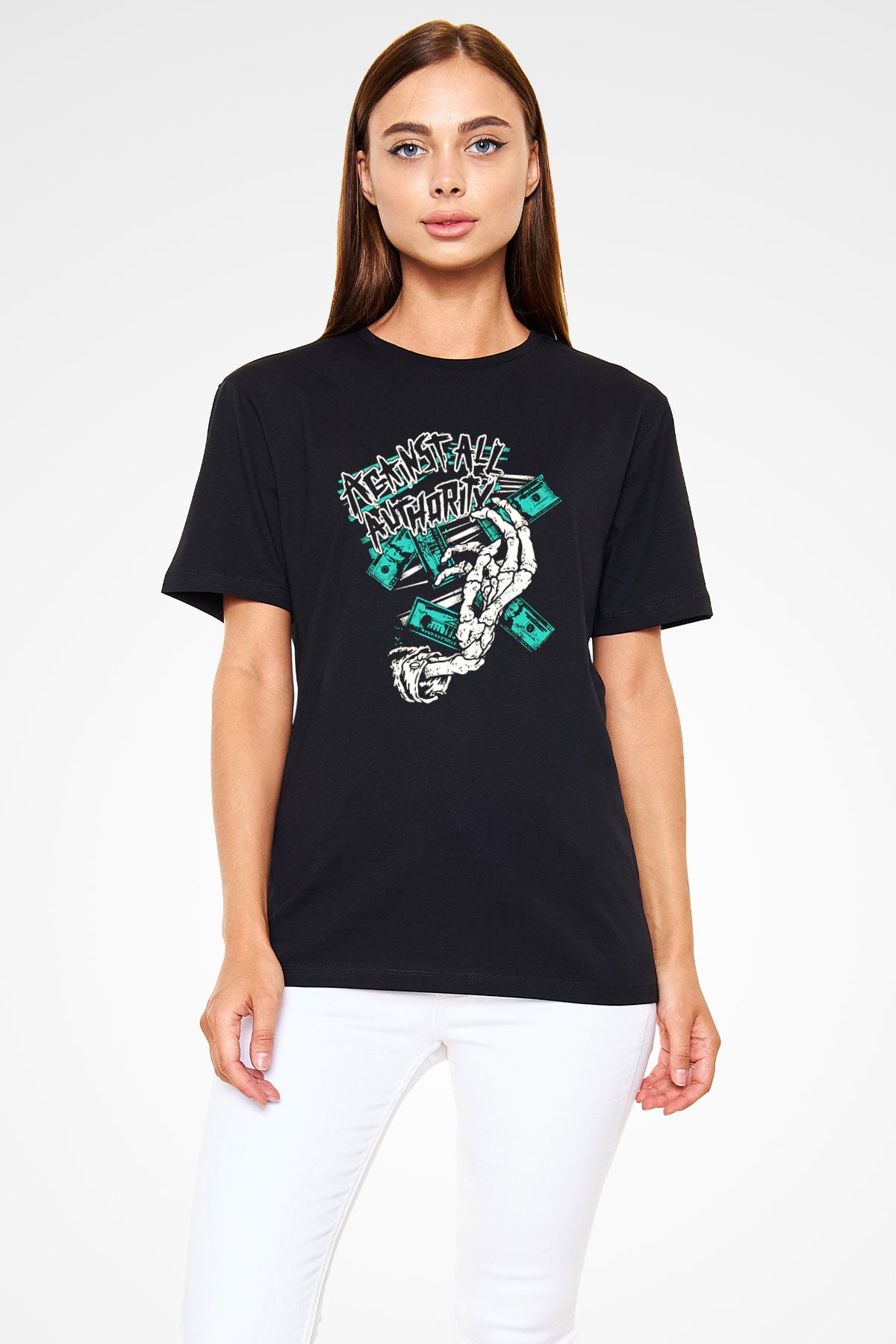Against All Authority Siyah Unisex Tişört T-Shirt - TişörtFabrikası