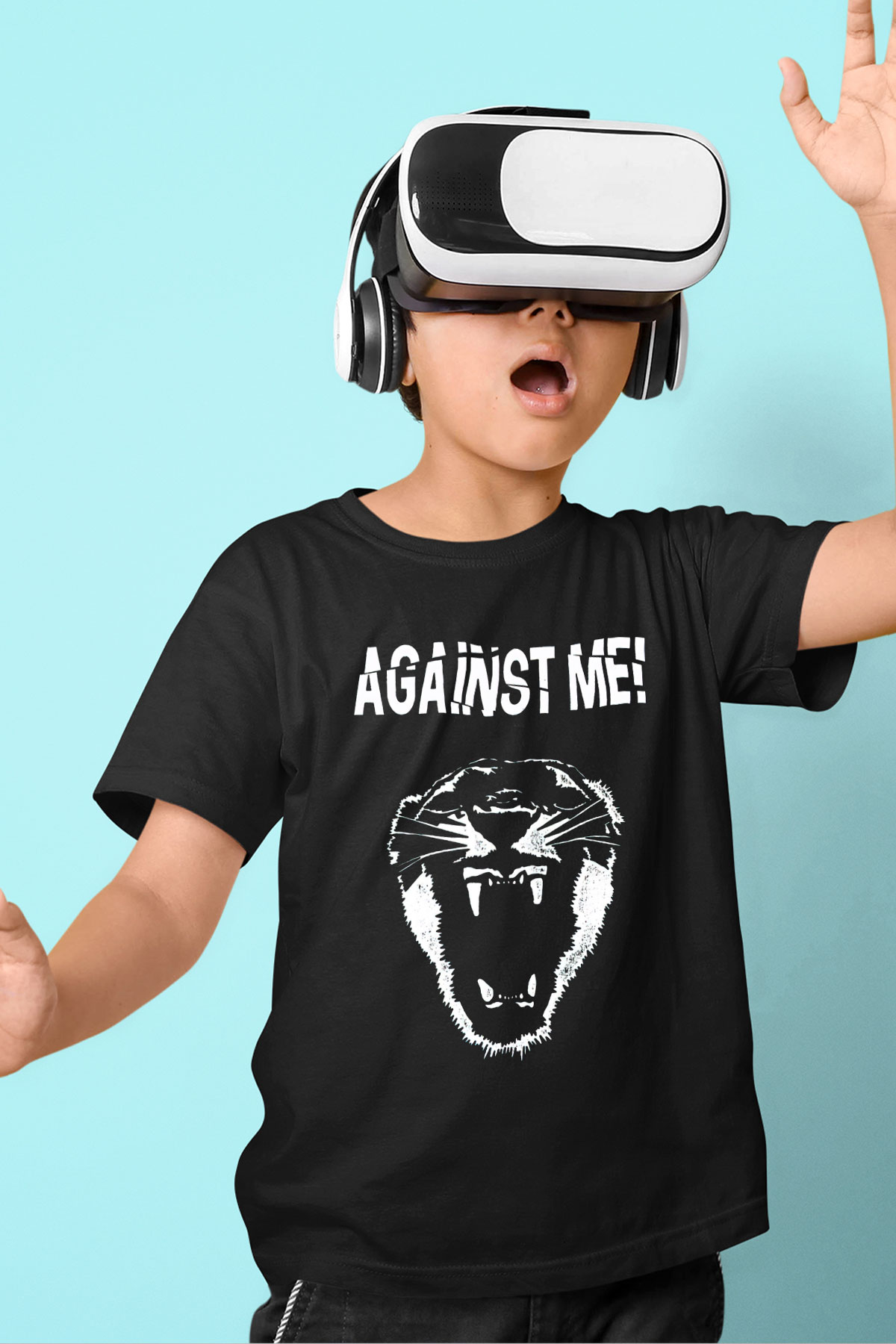 Against Me Baskılı Siyah Unisex Çocuk Tişört