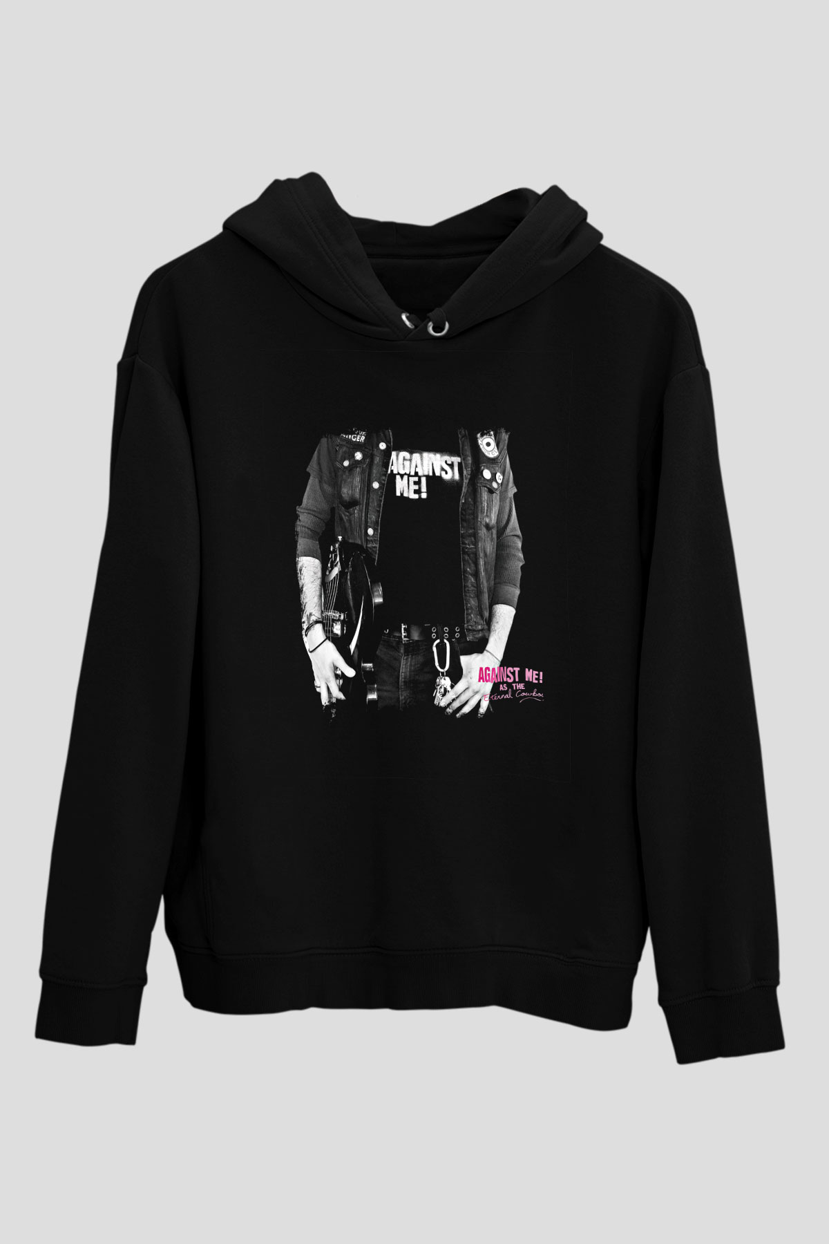 Against Me Baskılı Unisex Siyah Hoodie