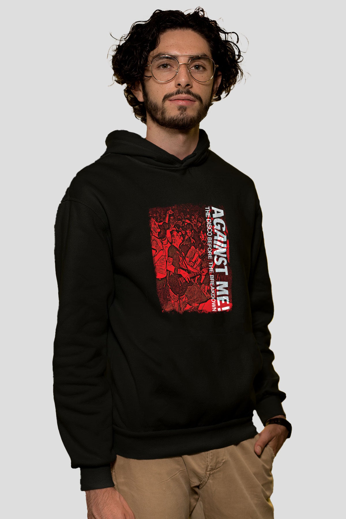 Against Me Baskılı Unisex Siyah Hoodie
