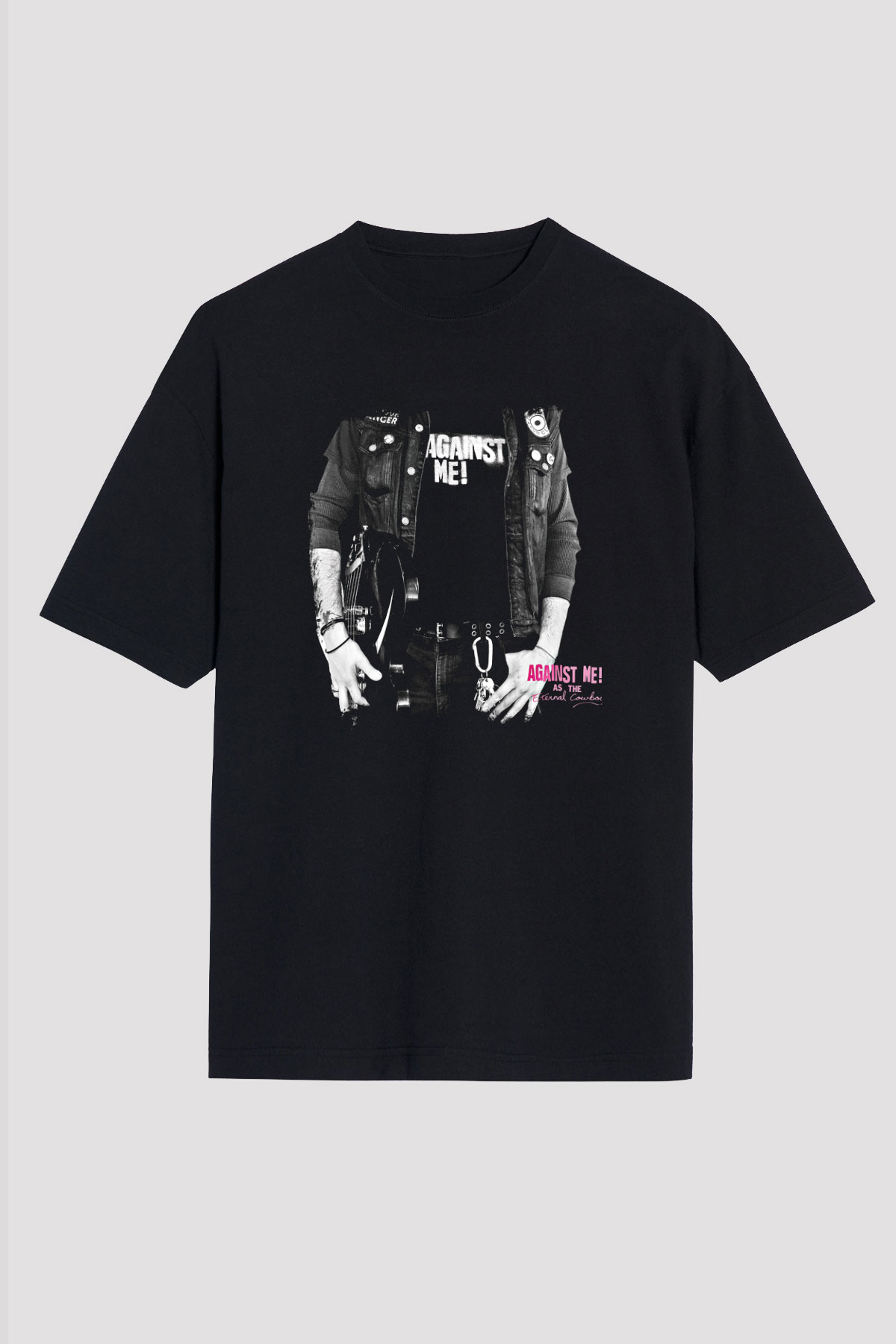 Against Me Baskılı Unisex Siyah Oversize Tişört