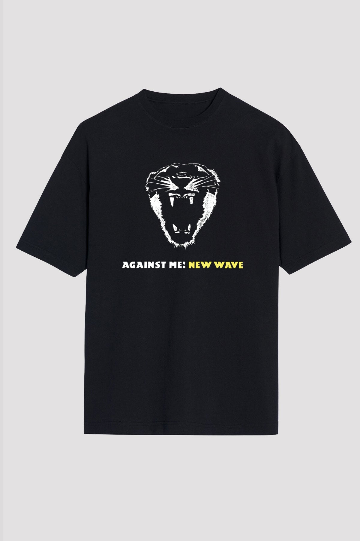 Against Me Baskılı Unisex Siyah Oversize Tişört