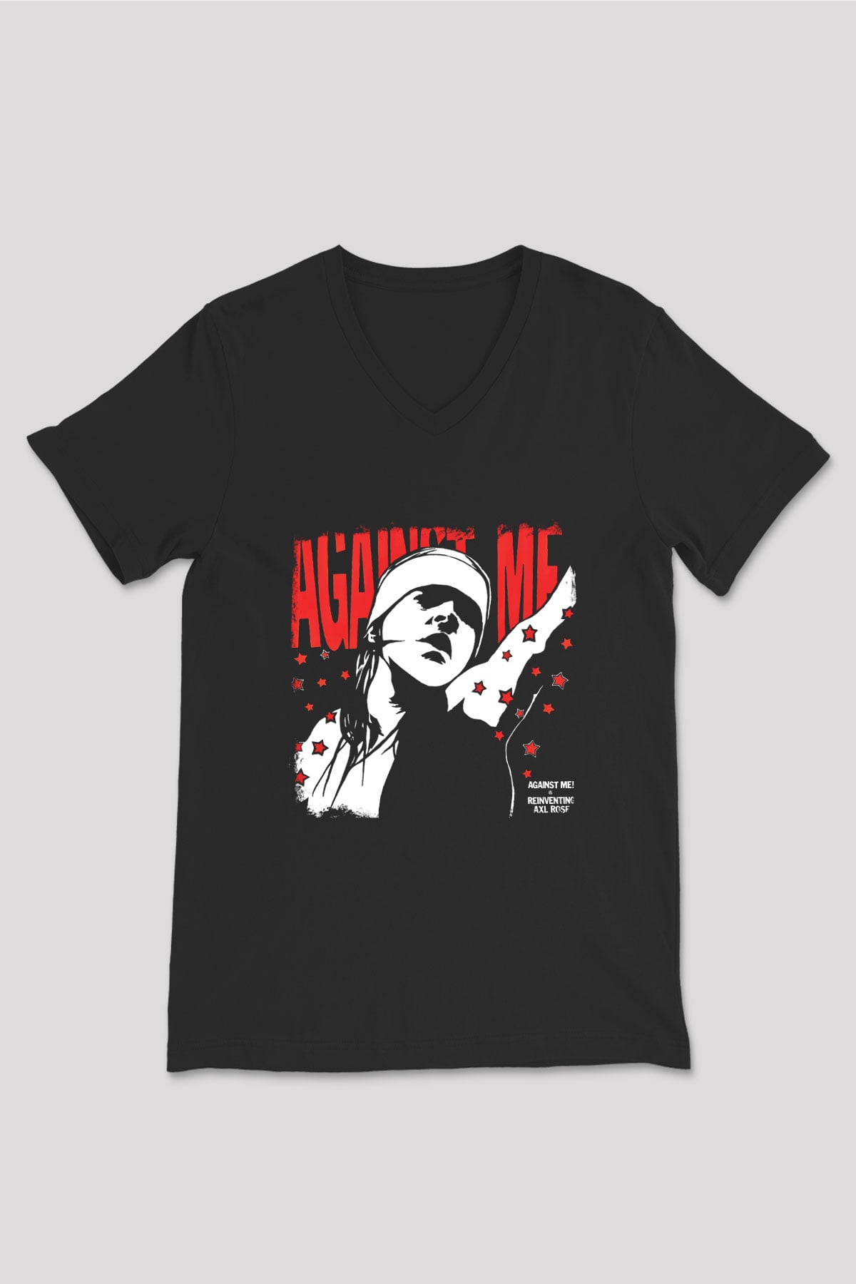 Against Me Baskılı Unisex Siyah V Yaka Tişört