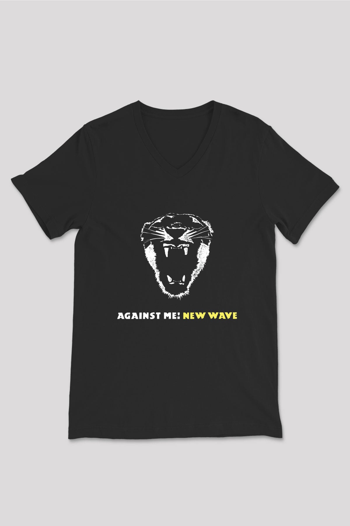 Against Me Baskılı Unisex Siyah V Yaka Tişört