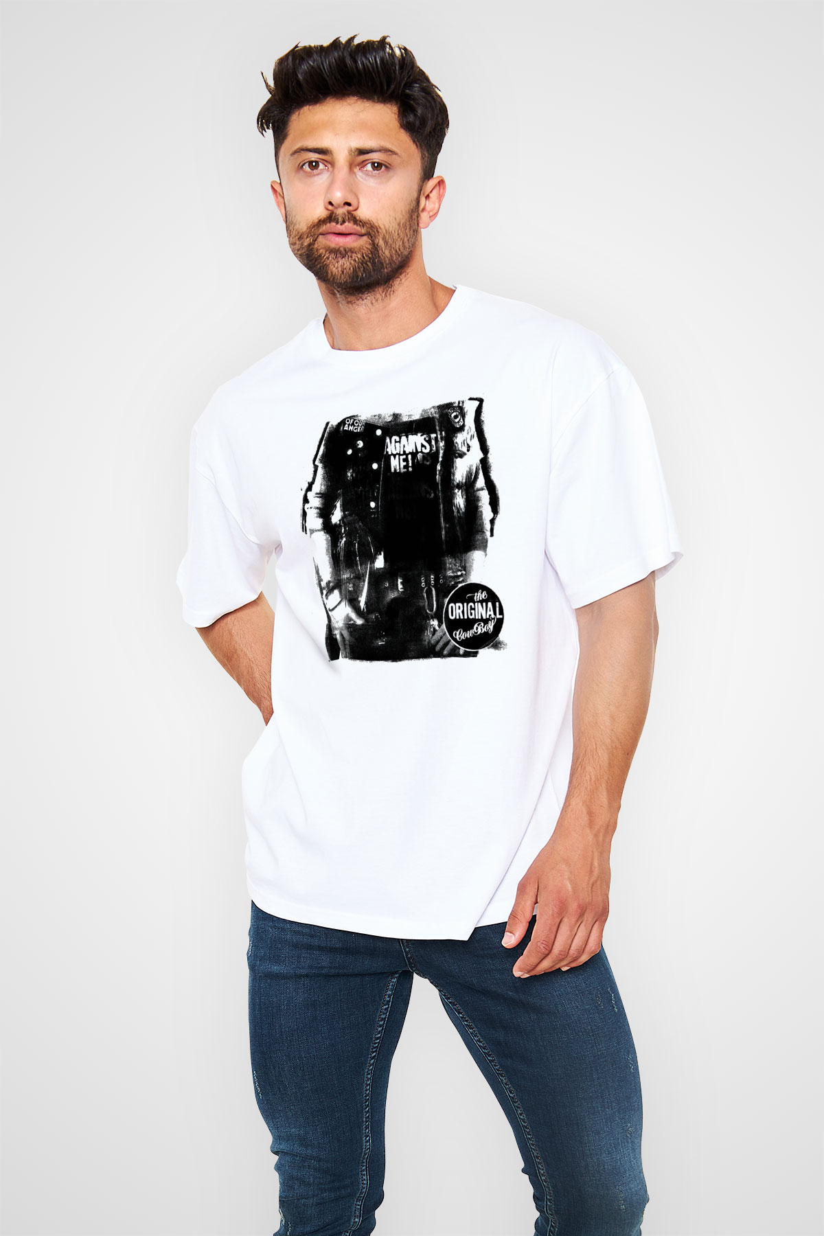 Against Me Beyaz Unisex Oversize Tişört T-Shirt