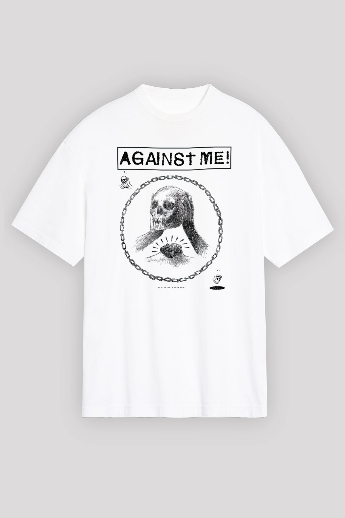 Against Me Beyaz Unisex Oversize Tişört T-Shirt