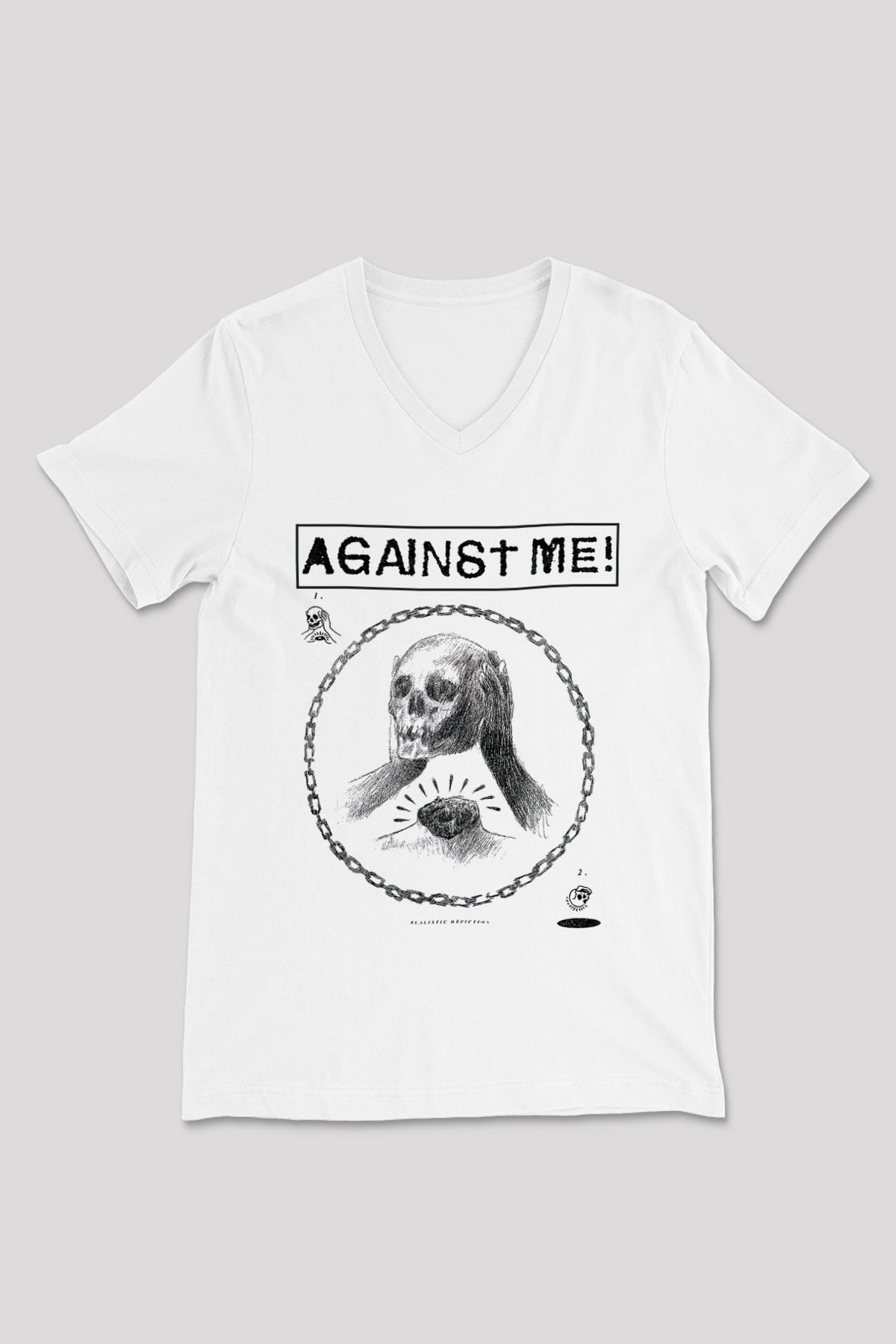 Against Me Beyaz Unisex V Yaka Tişört T-Shirt