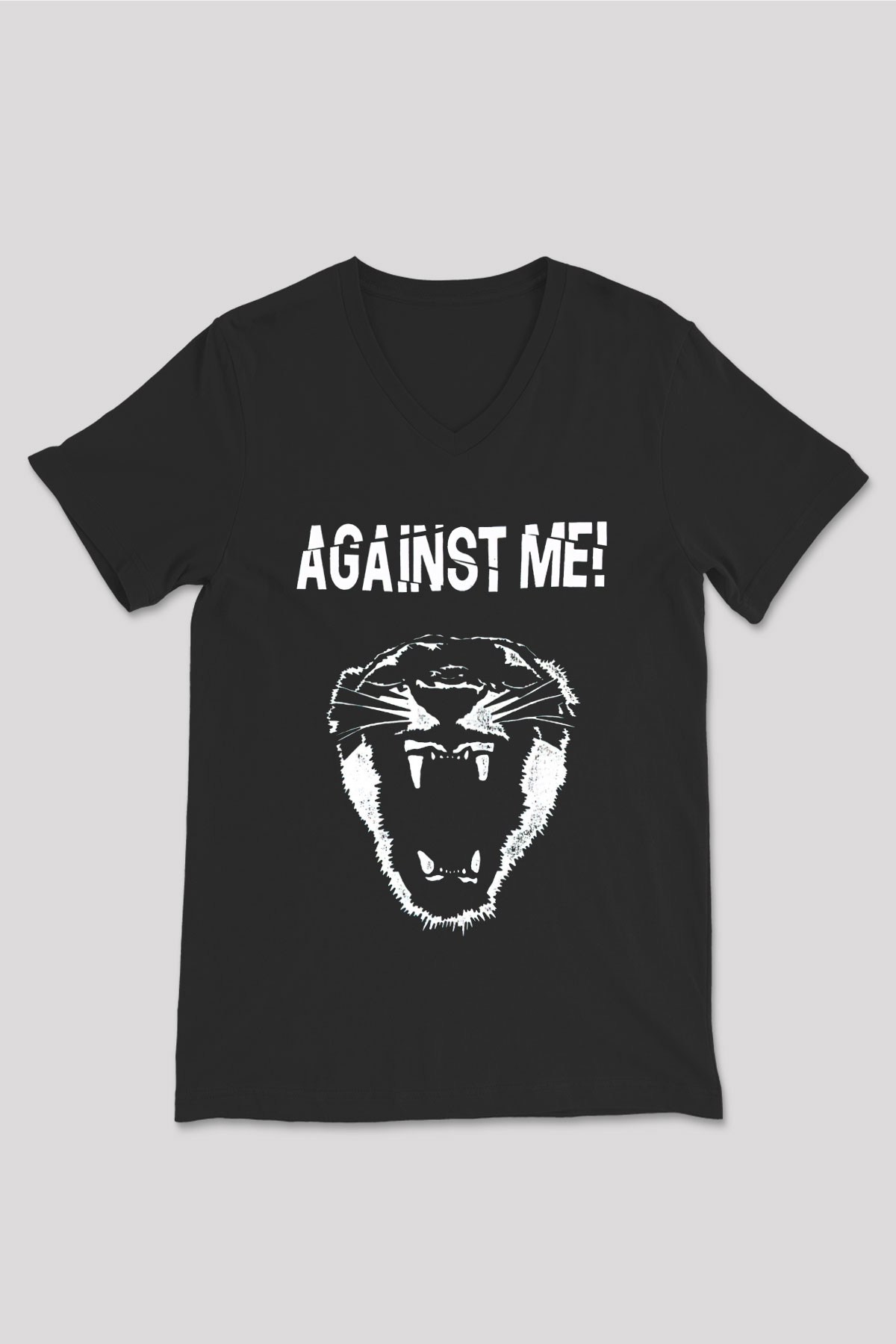 Against Me Siyah Unisex V Yaka Tişört T-Shirt