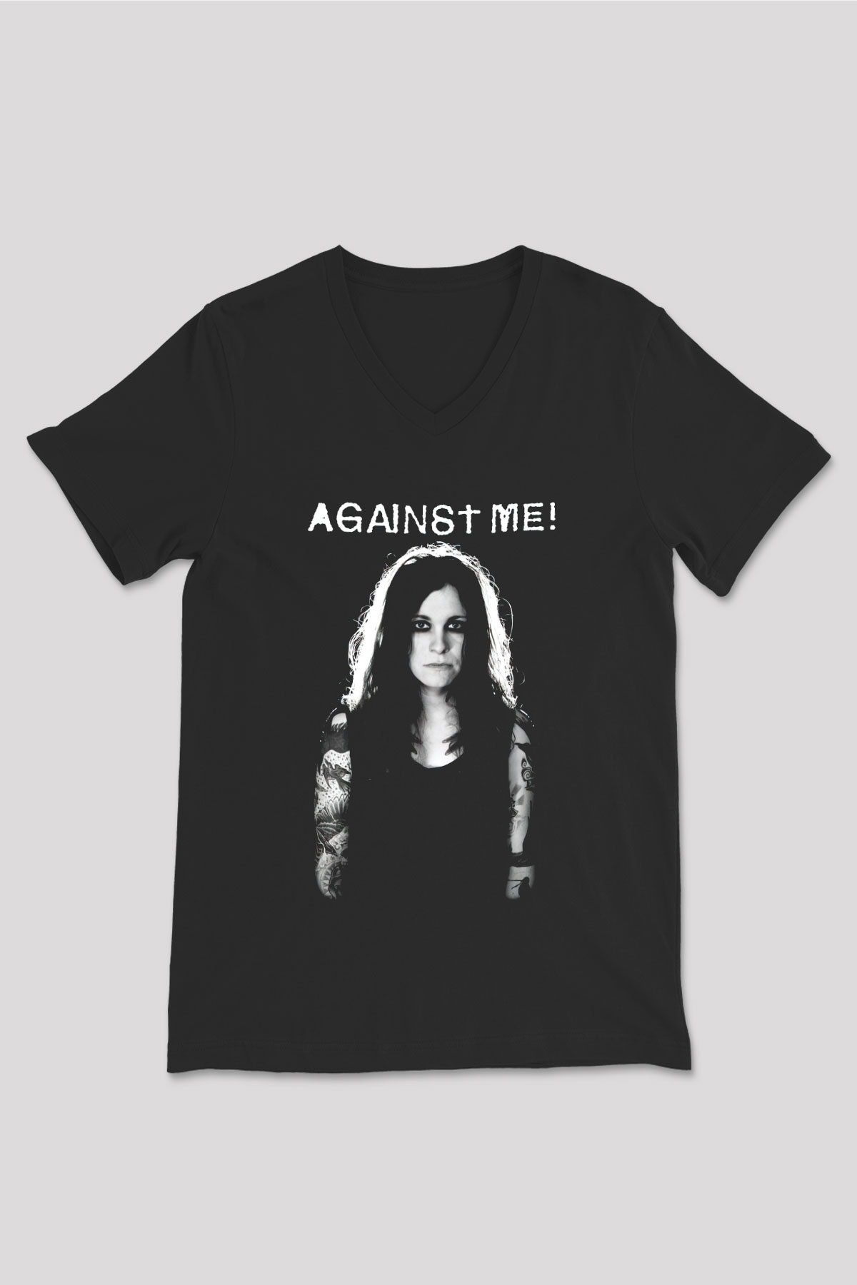 Against Me Siyah Unisex V Yaka Tişört T-Shirt