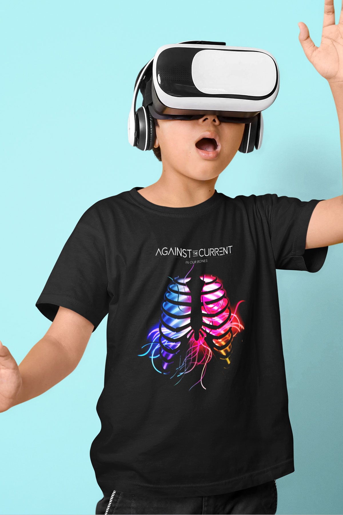 Against The Current Baskılı Siyah Unisex Çocuk Tişört
