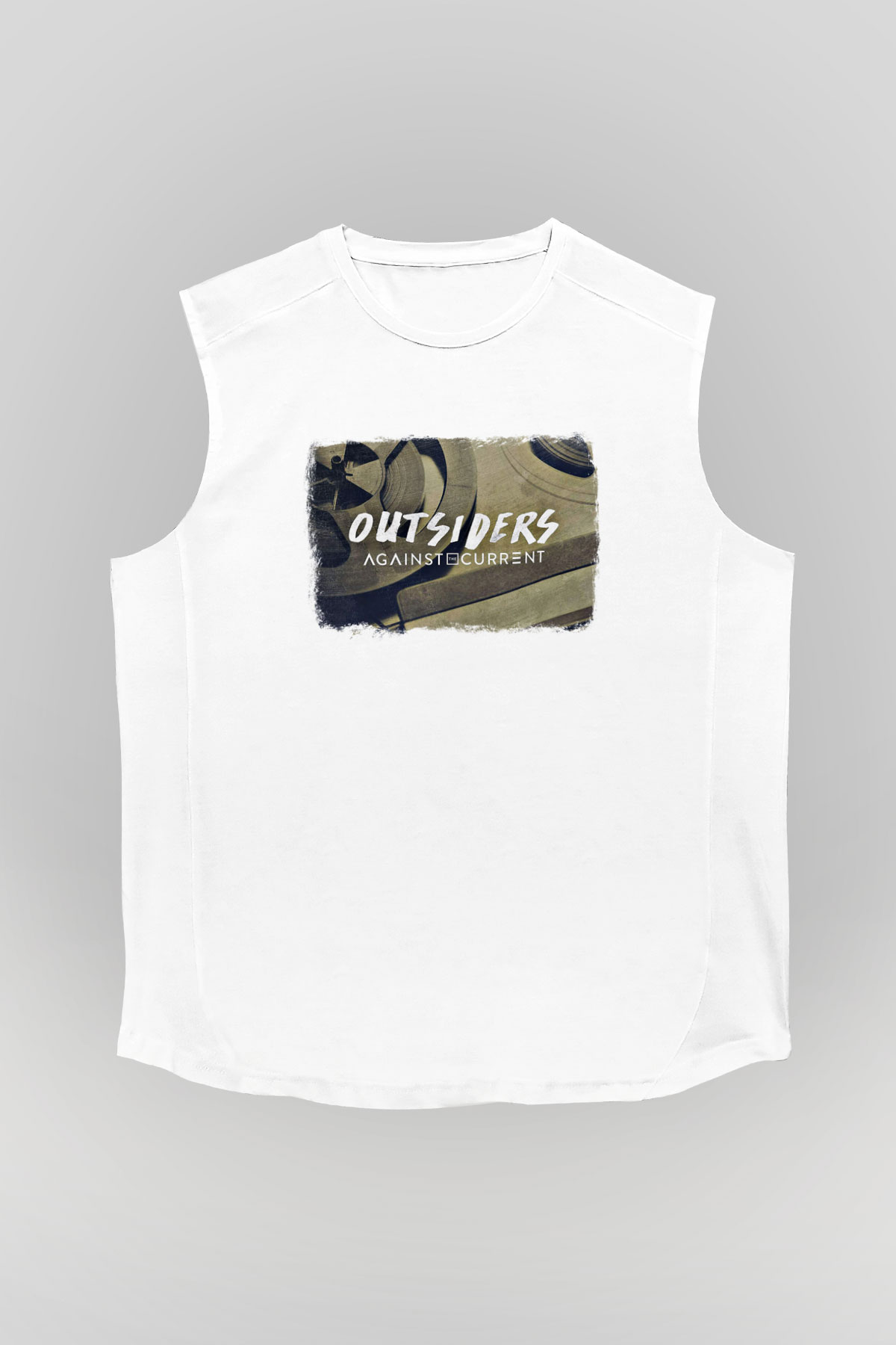 Against The Current Baskılı Unisex Beyaz Kolsuz Tişört