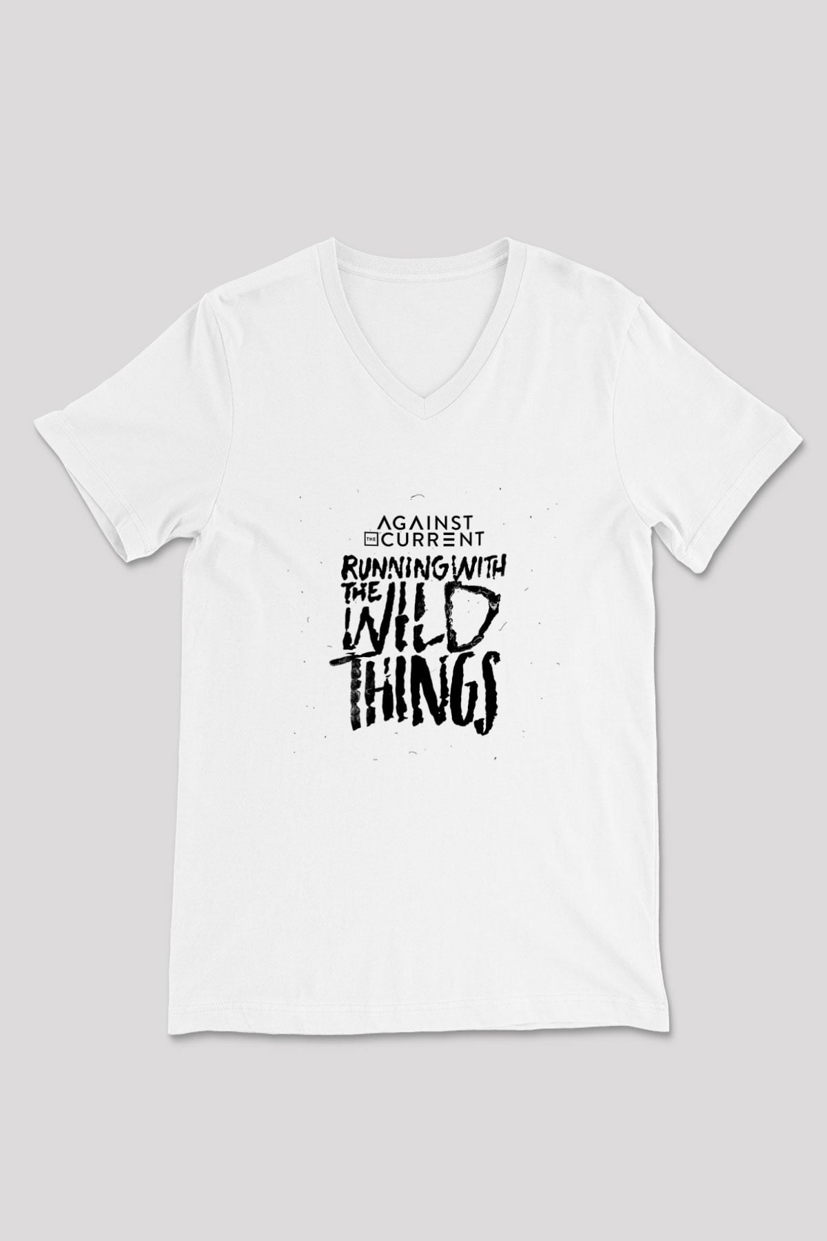 Against The Current Baskılı Unisex Beyaz V Yaka Tişört