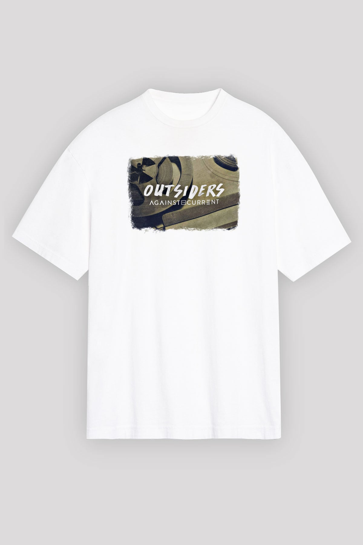 Against The Current Baskılı Unisex Beyaz Oversize Tişört