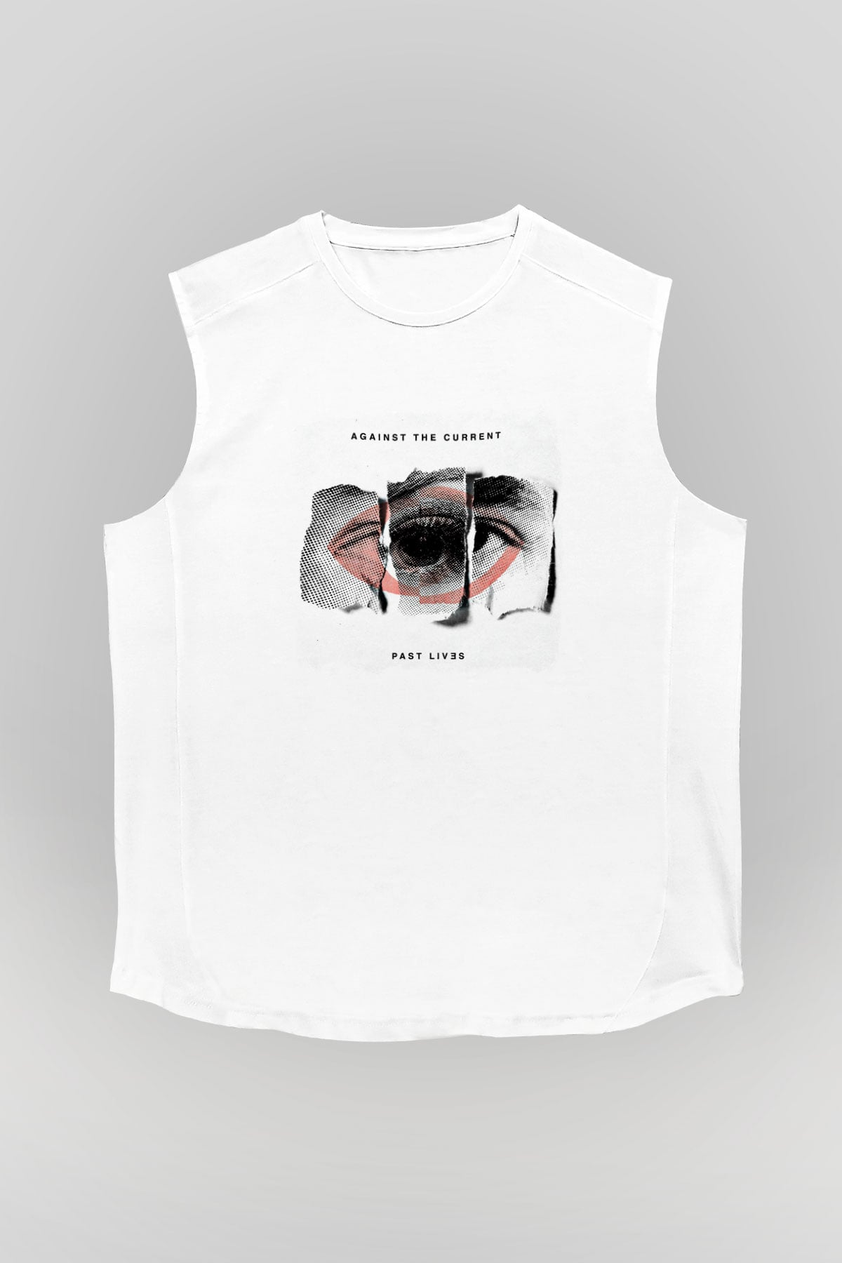 Against The Current Baskılı Unisex Beyaz Kolsuz Tişört