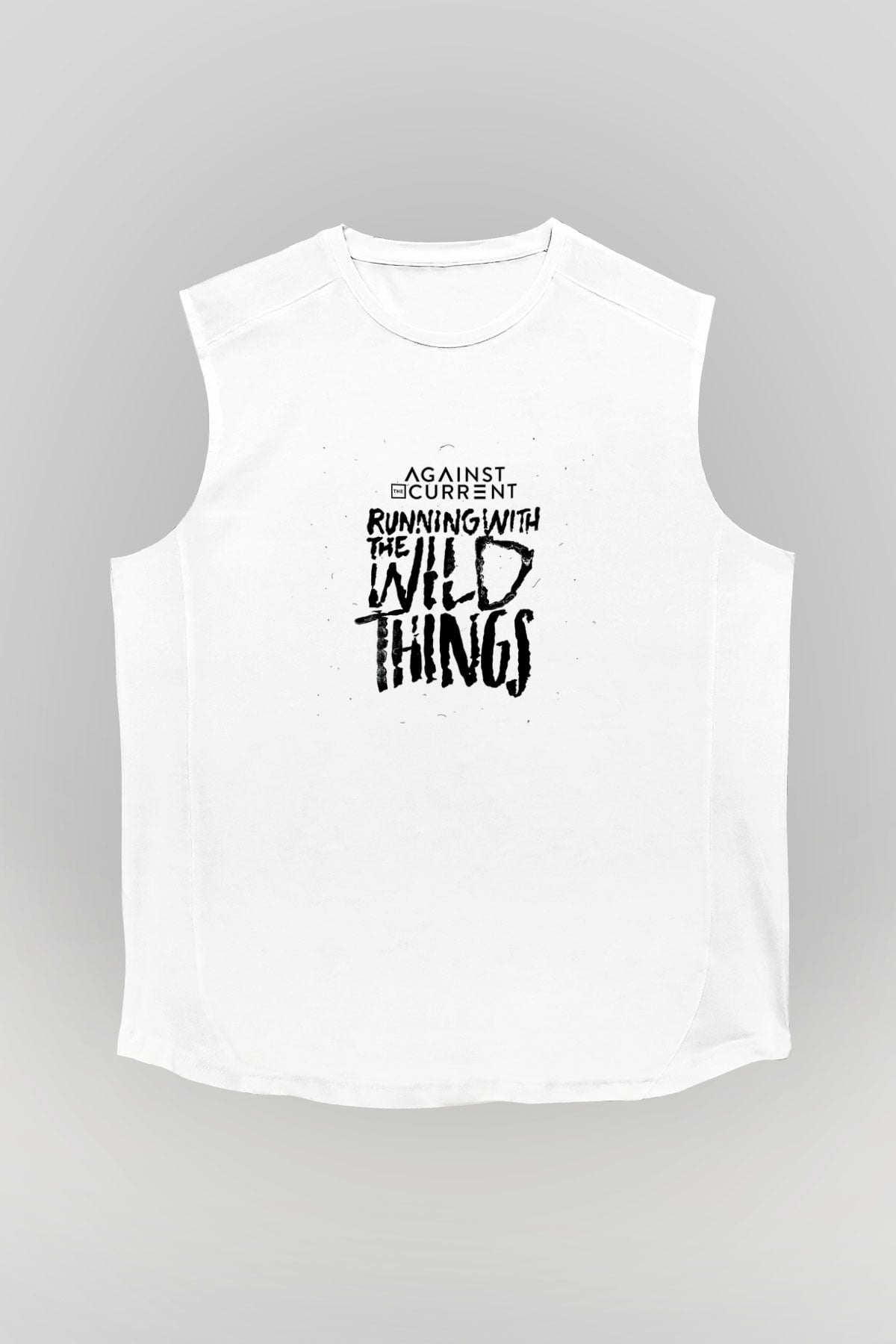 Against The Current Baskılı Unisex Beyaz Kolsuz Tişört