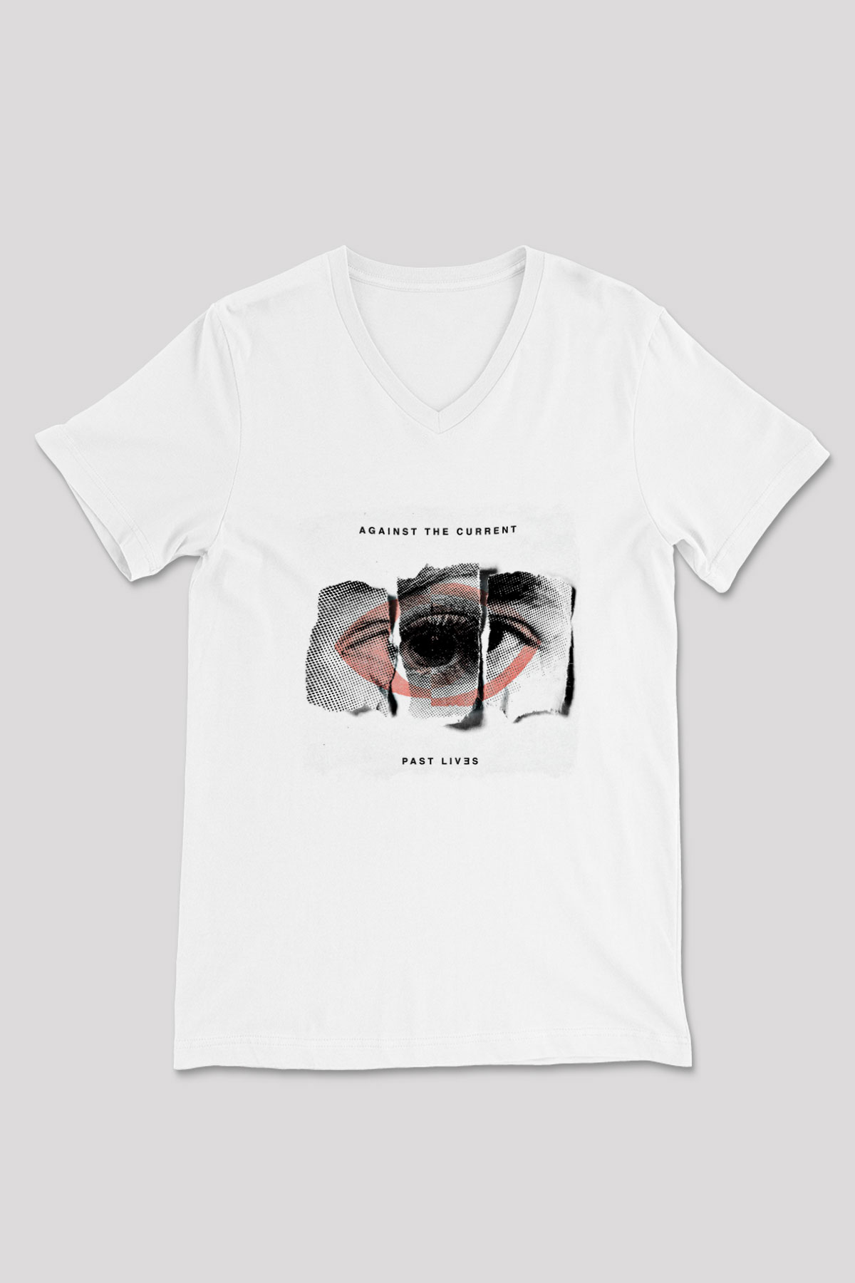 Against The Current Baskılı Unisex Beyaz V Yaka Tişört