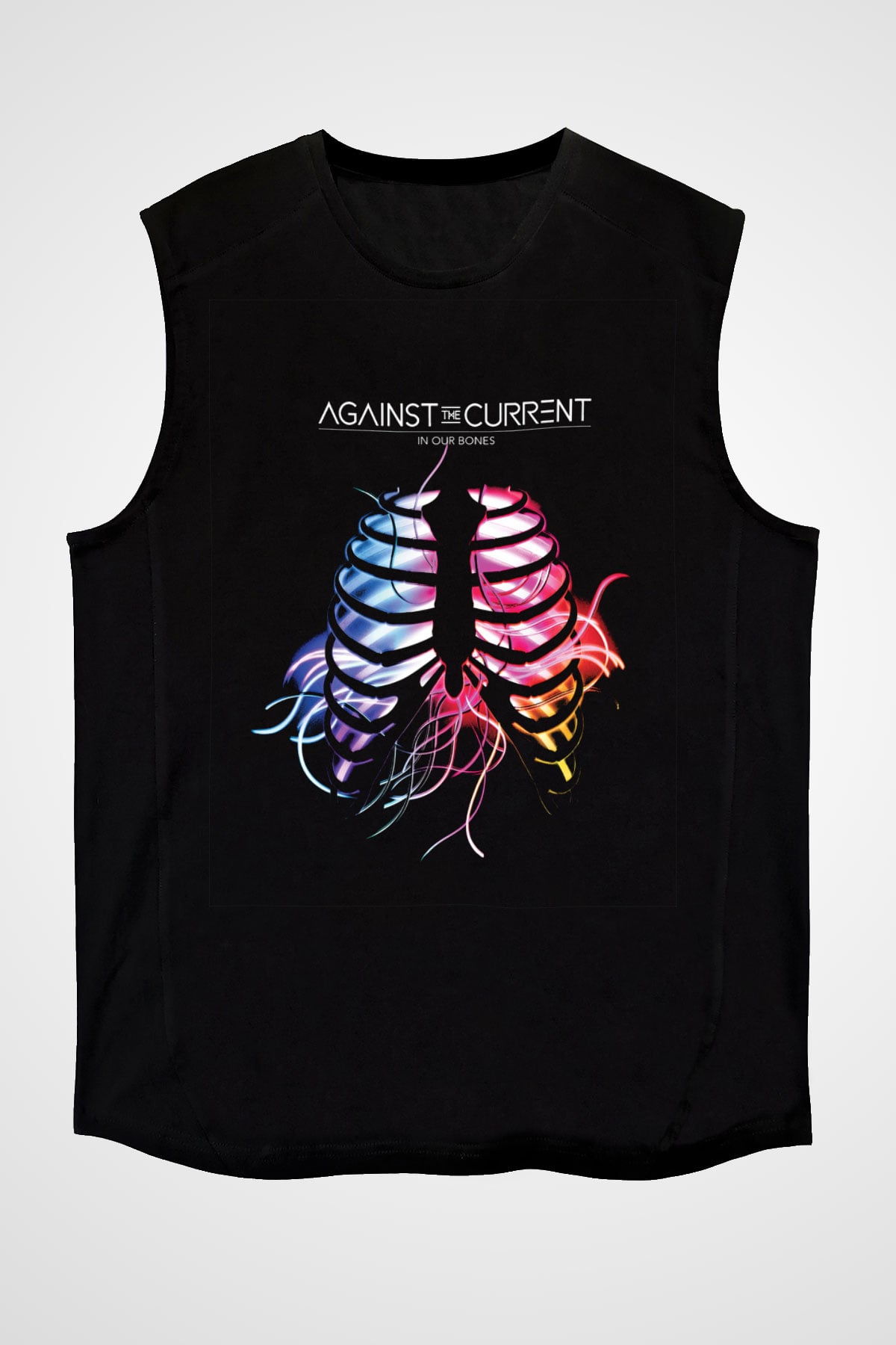 Against The Current Baskılı Unisex Siyah Kolsuz Tişört