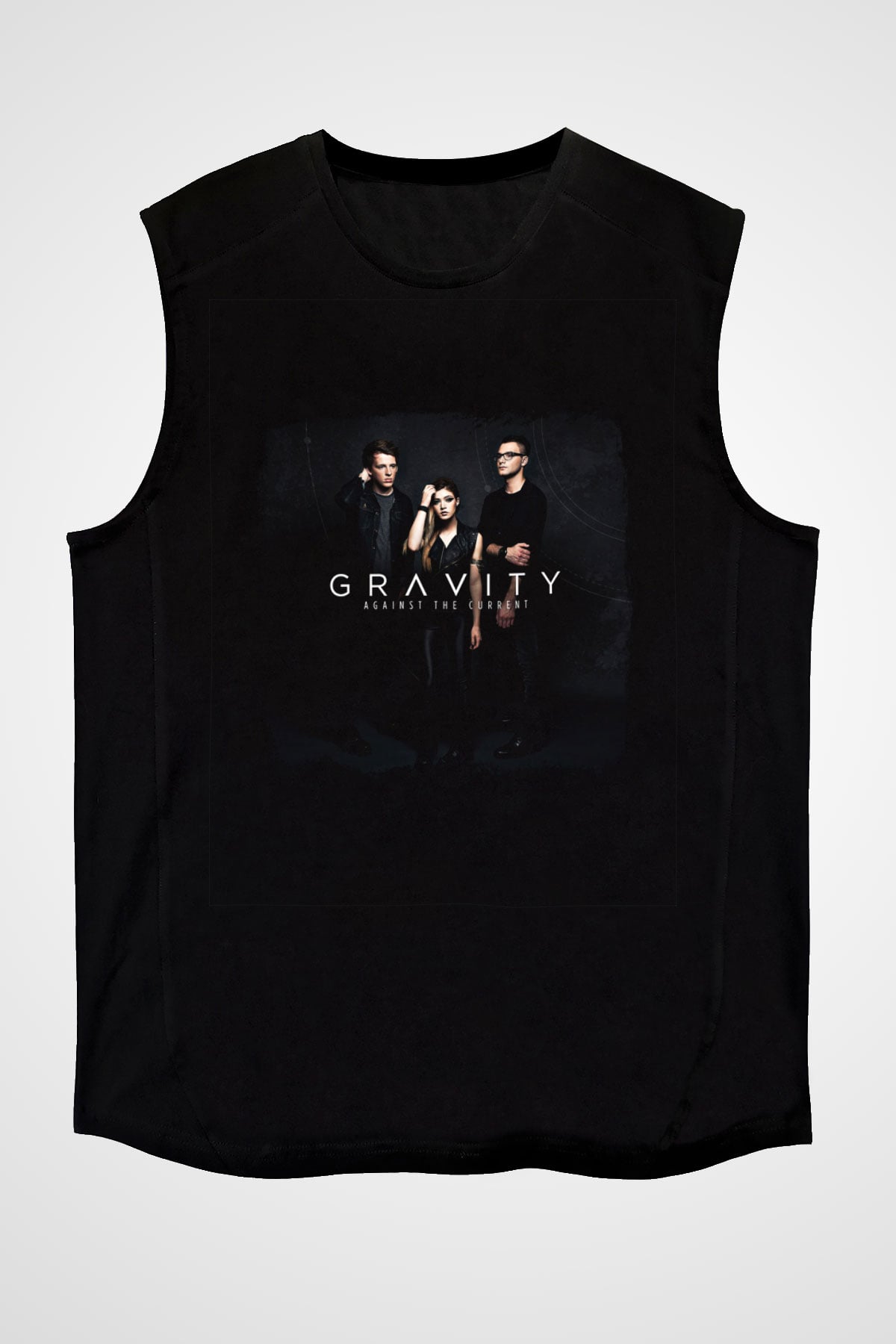 Against The Current Baskılı Unisex Siyah Kolsuz Tişört