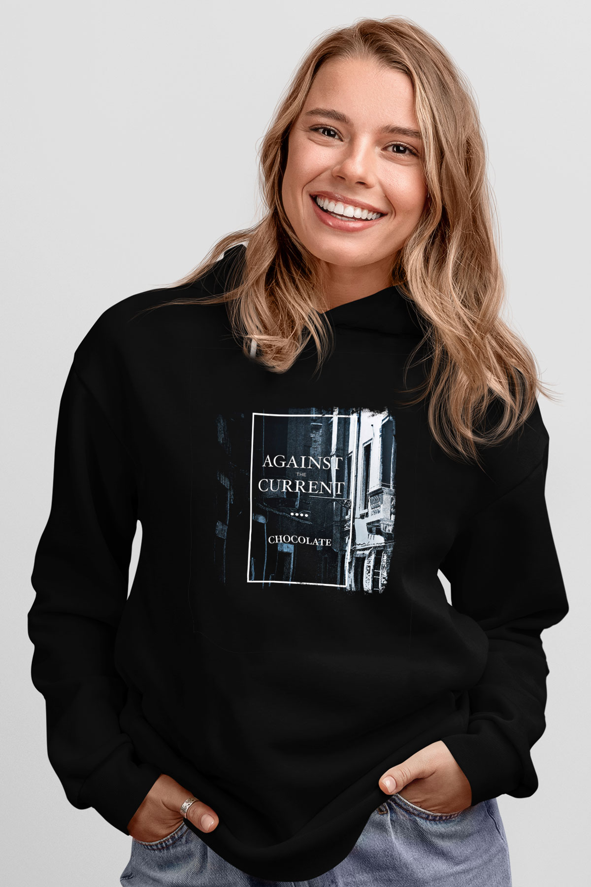Against The Current Baskılı Unisex Siyah Hoodie