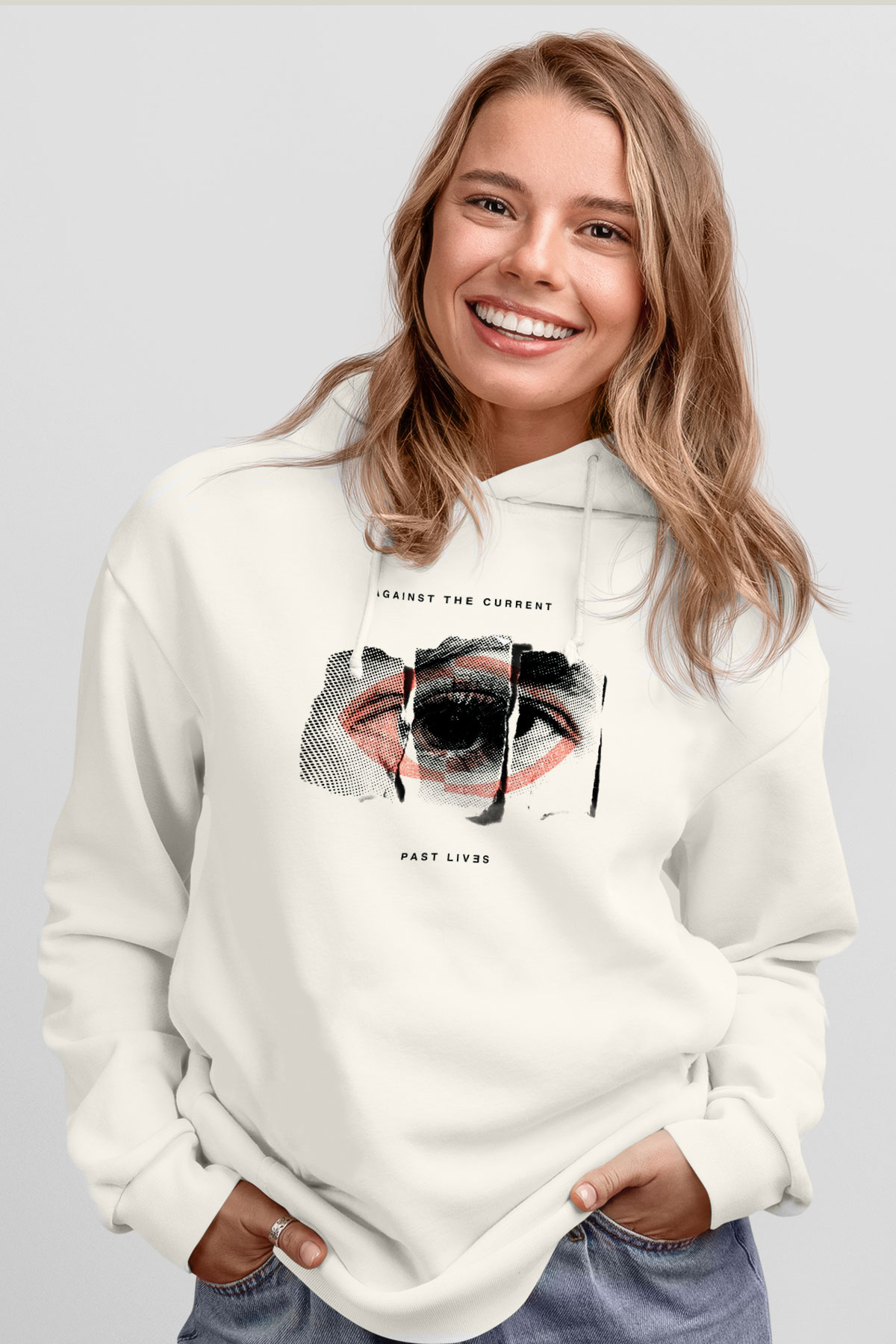Against The Current Beyaz Unisex Kapüşonlu Sweatshirt