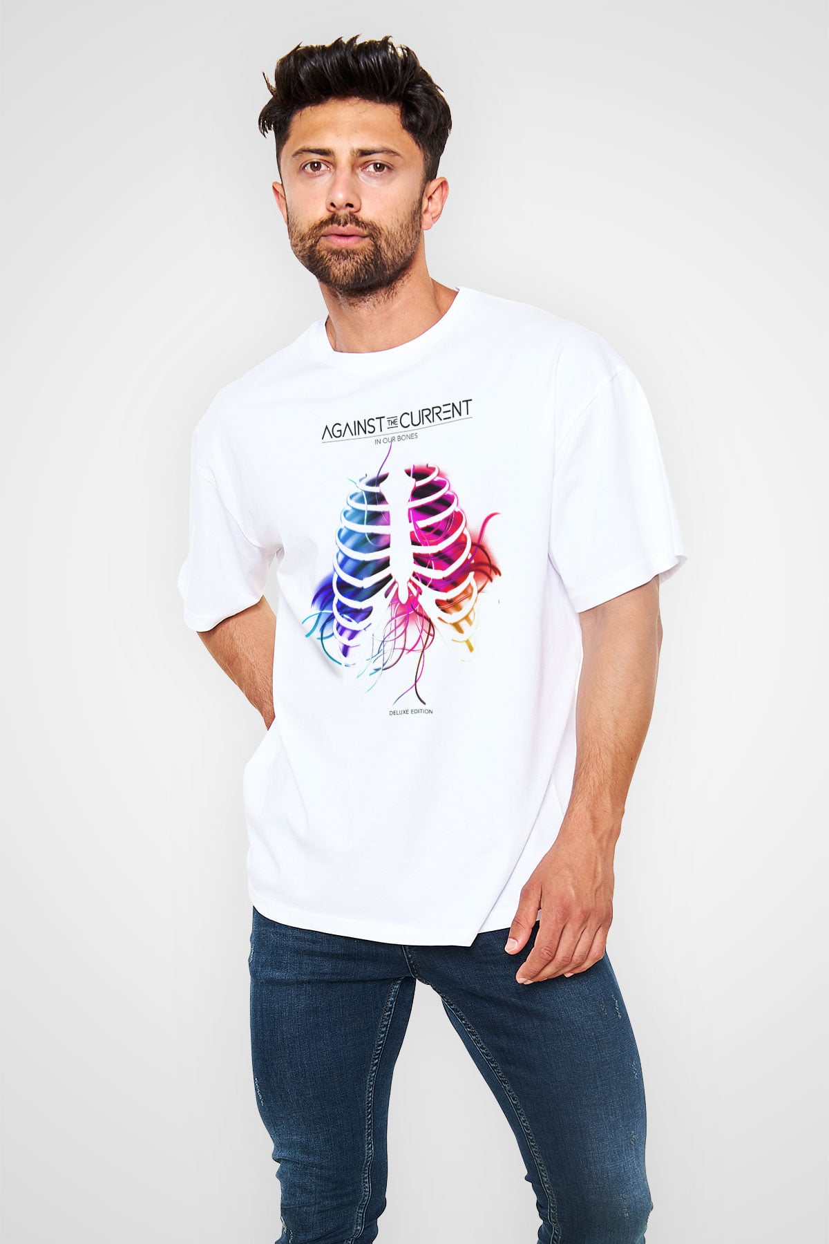 Against The Current Beyaz Unisex Oversize Tişört T-Shirt