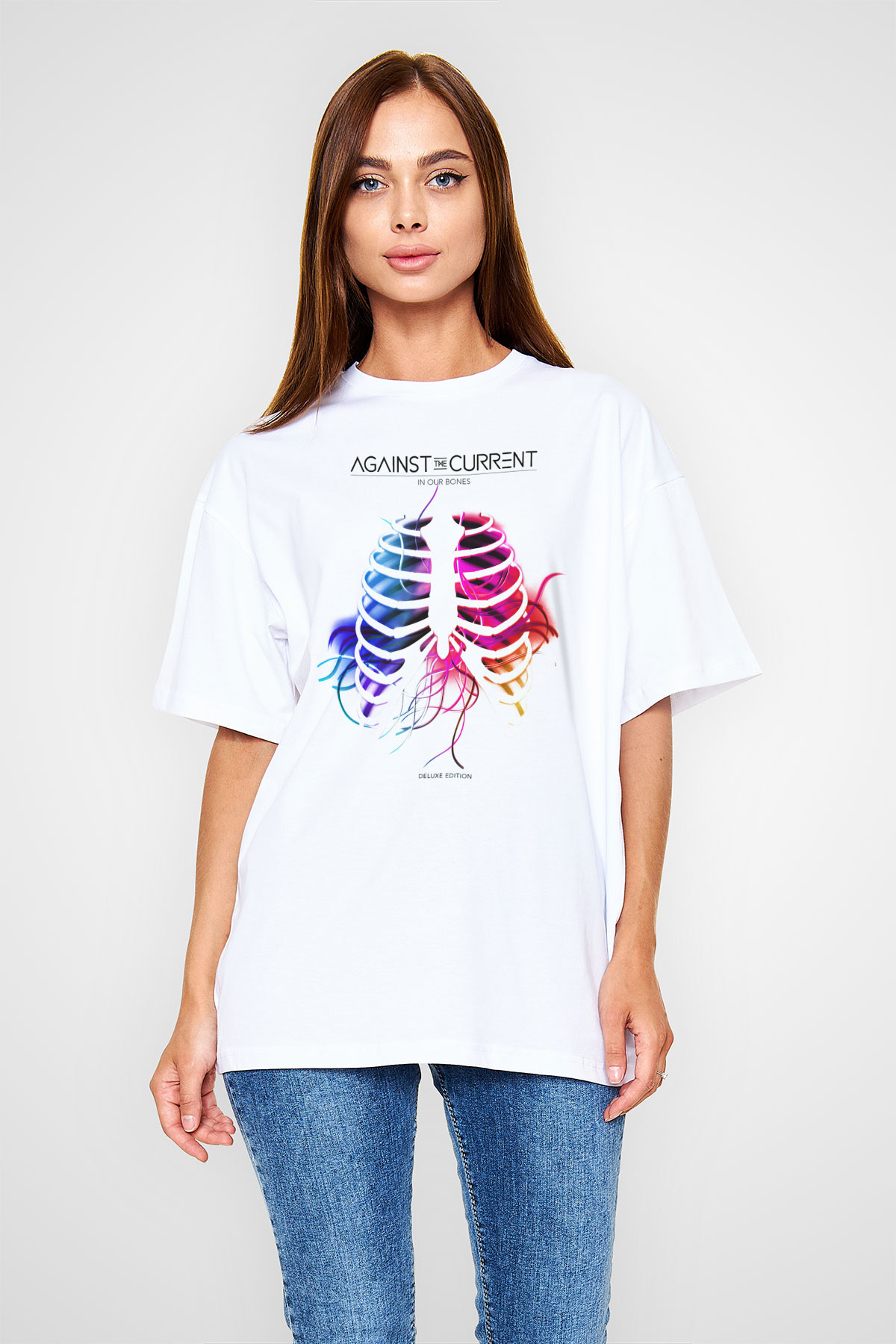 Against The Current Beyaz Unisex Oversize Tişört T-Shirt
