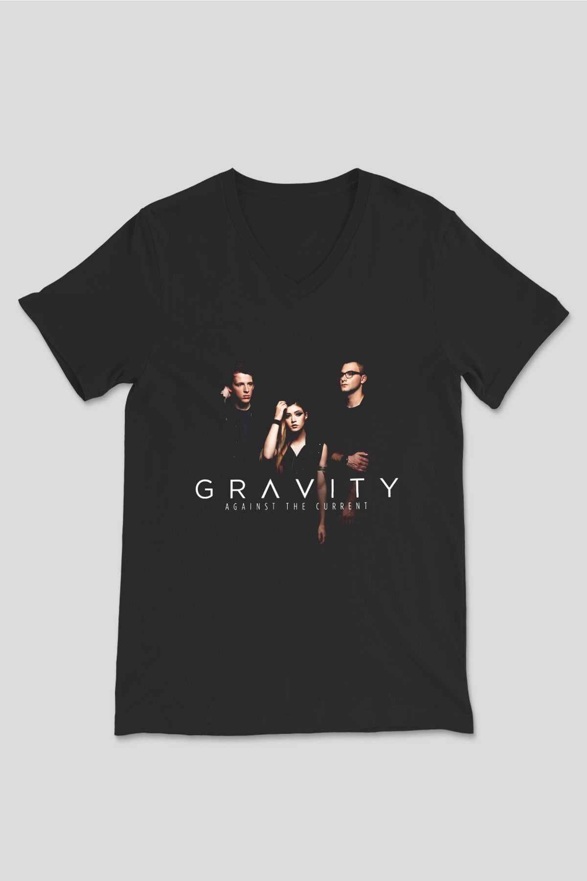 Against The Current Siyah Unisex V Yaka Tişört T-Shirt
