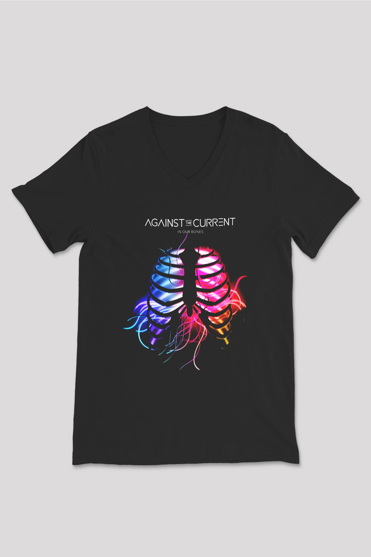 Against The Current Siyah Unisex V Yaka Tişört T-Shirt
