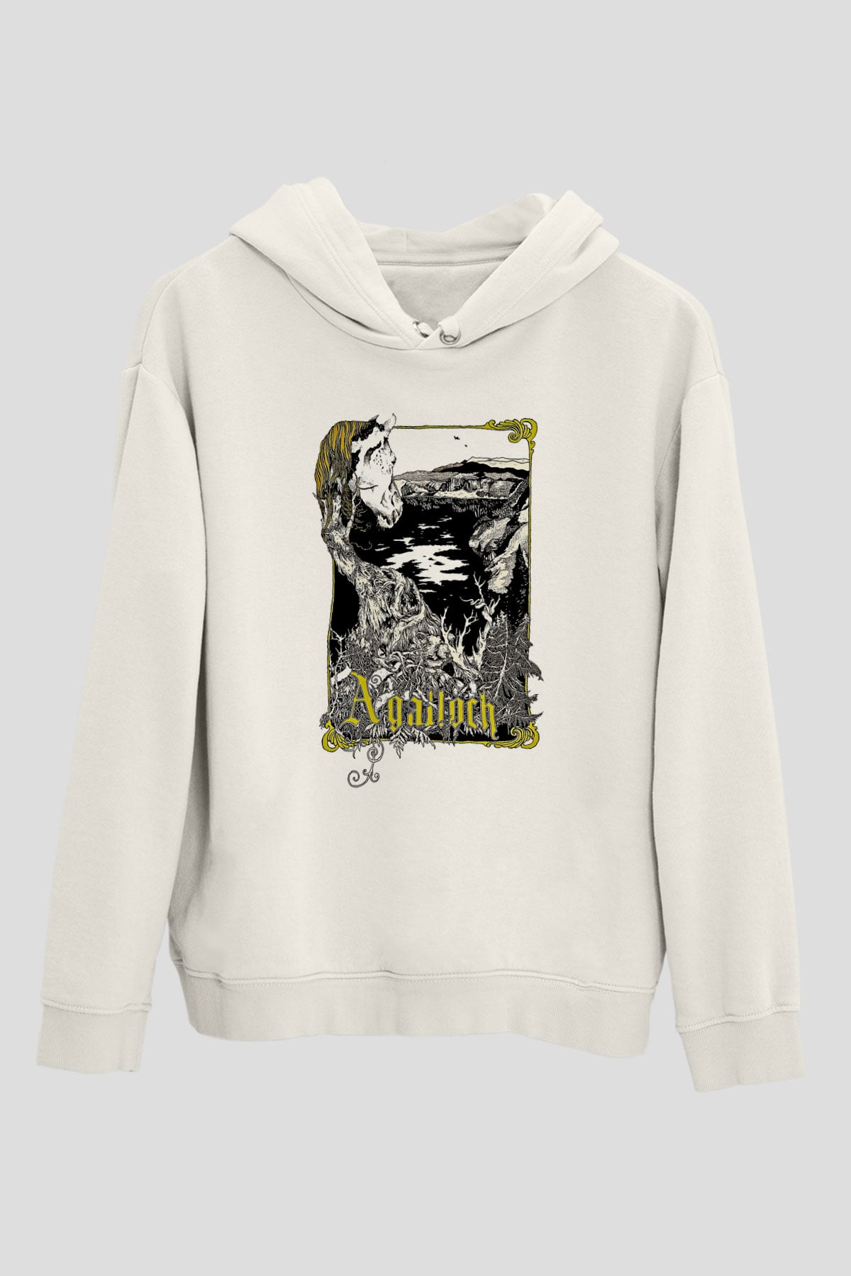 Agalloch Baskılı Beyaz Unisex Kapüşonlu Sweatshirt