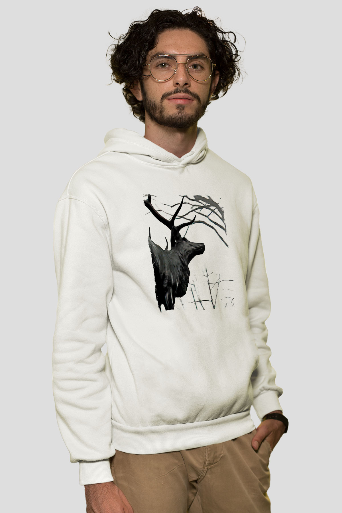 Agalloch Baskılı Beyaz Unisex Kapüşonlu Sweatshirt
