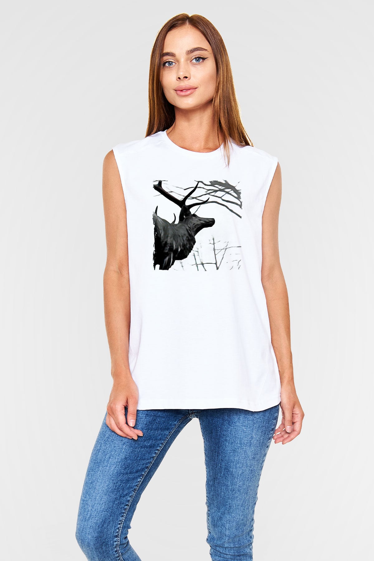 Agalloch Baskılı Beyaz Unisex Kolsuz Tişört - Tshirt