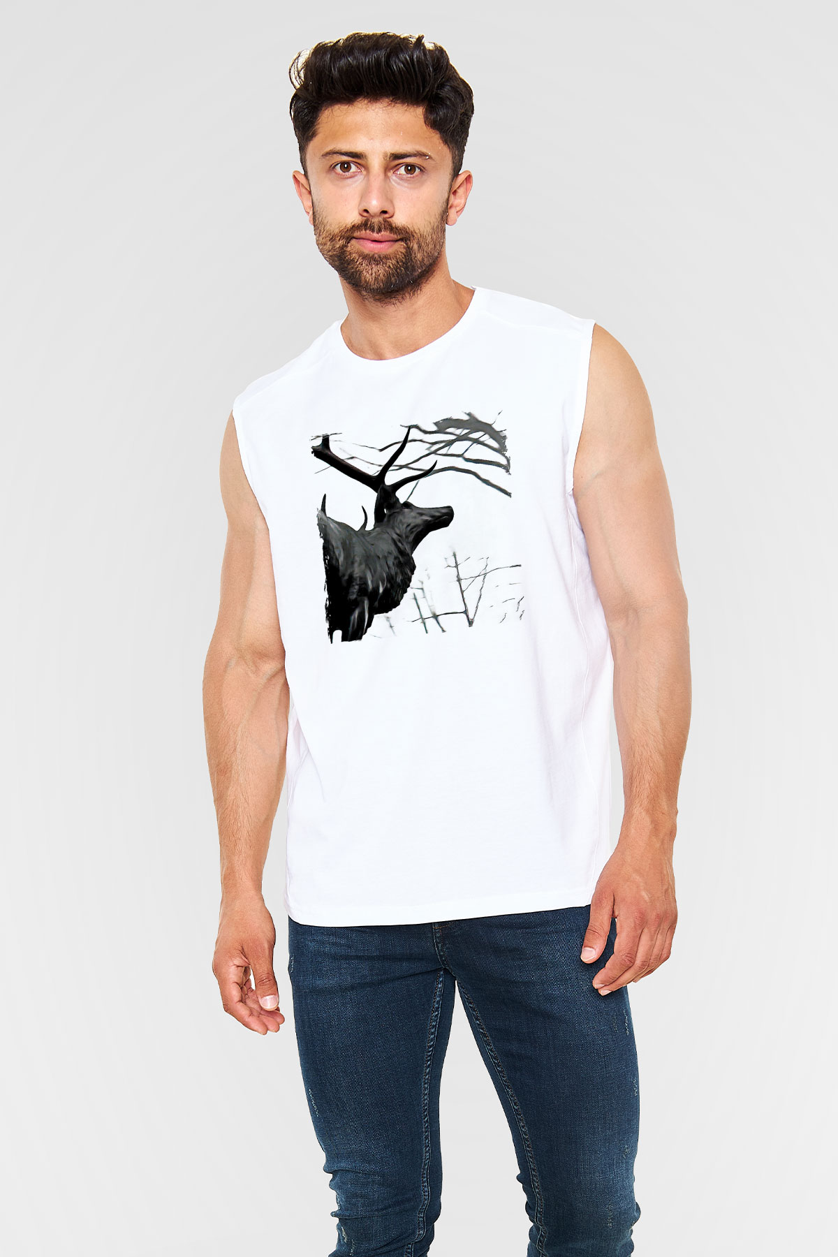 Agalloch Baskılı Beyaz Unisex Kolsuz Tişört - Tshirt