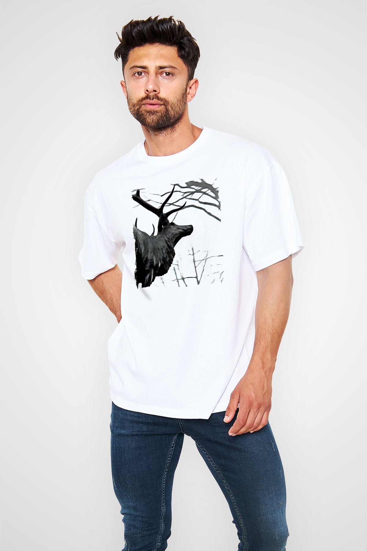 Agalloch Baskılı Beyaz Unisex Oversize Tişört - Tshirt