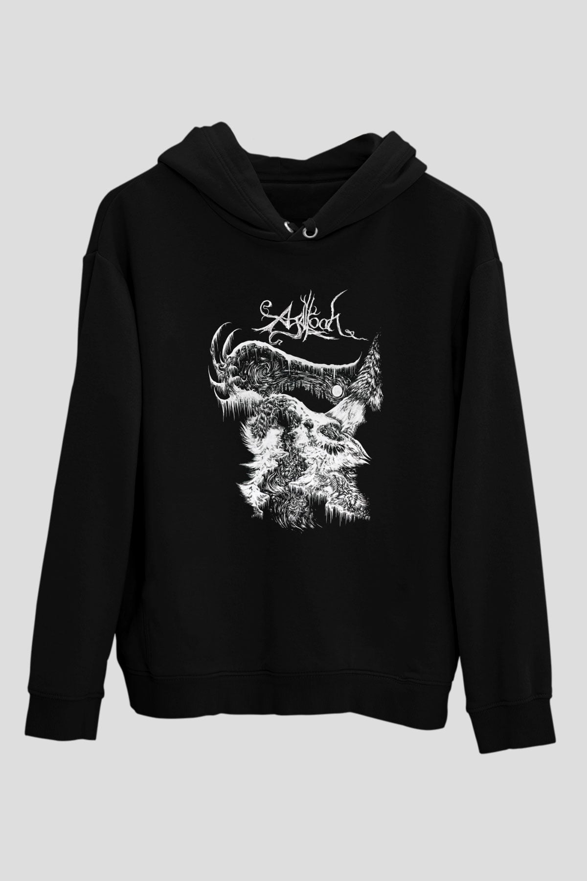 Agalloch Baskılı Unisex Siyah Kapüşonlu Sweatshirt