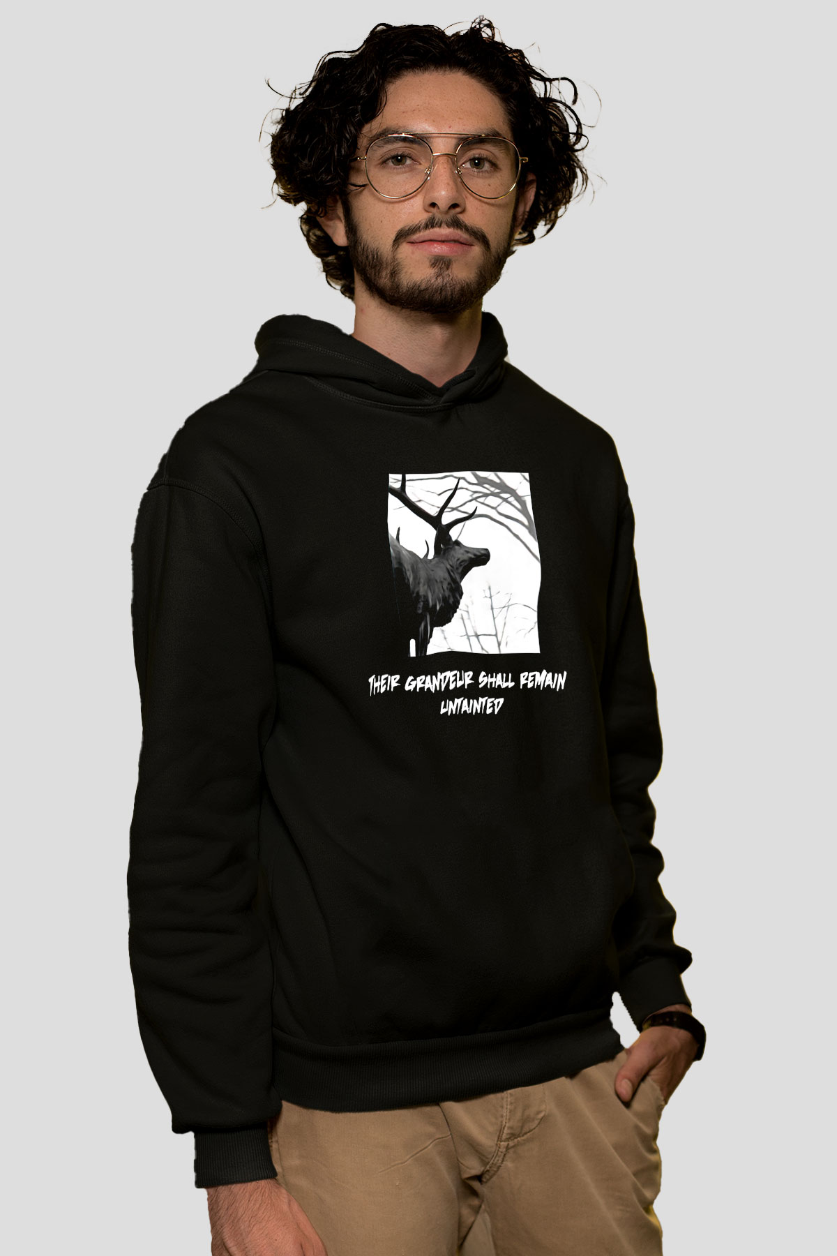 Agalloch Baskılı Unisex Siyah Kapüşonlu Sweatshirt