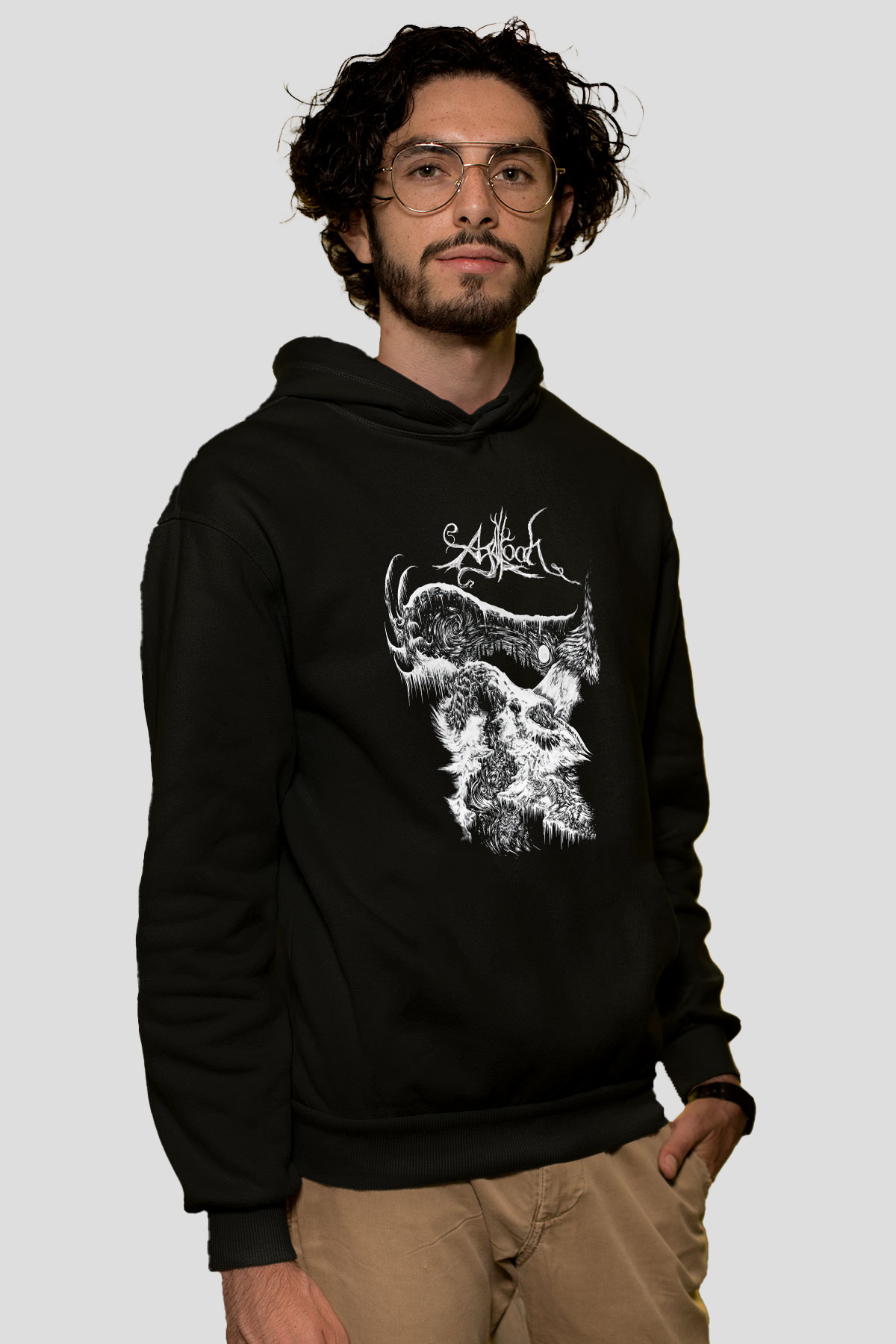 Agalloch Baskılı Unisex Siyah Kapüşonlu Sweatshirt