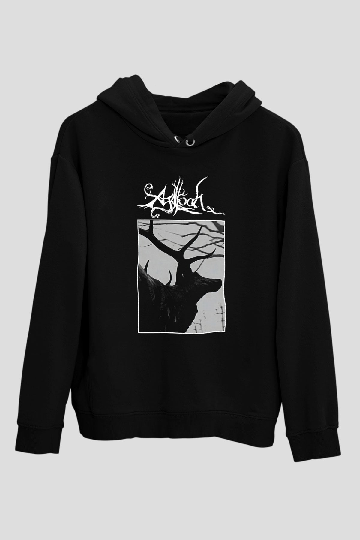 Agalloch Baskılı Unisex Siyah Kapüşonlu Sweatshirt