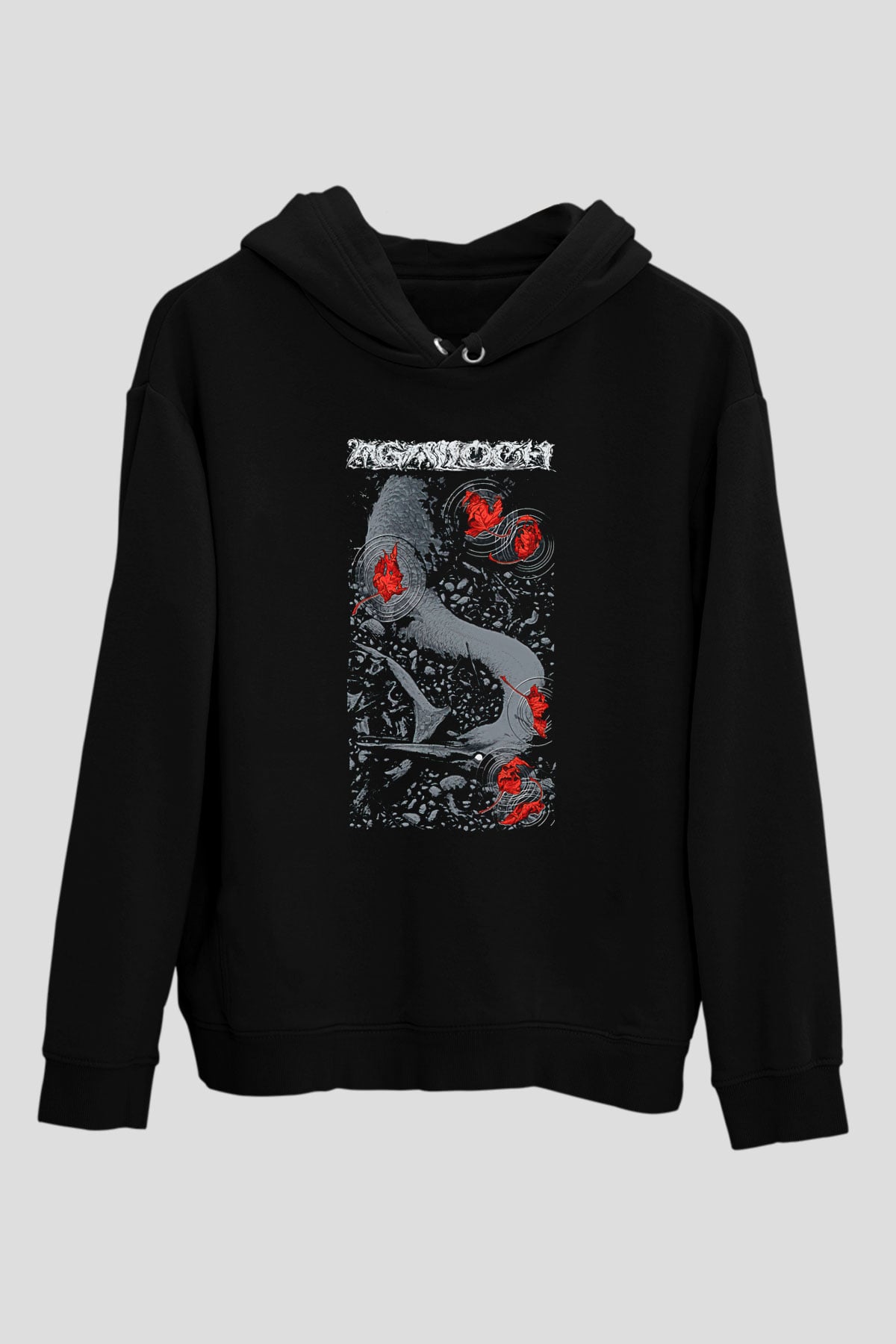 Agalloch Baskılı Unisex Siyah Kapüşonlu Sweatshirt
