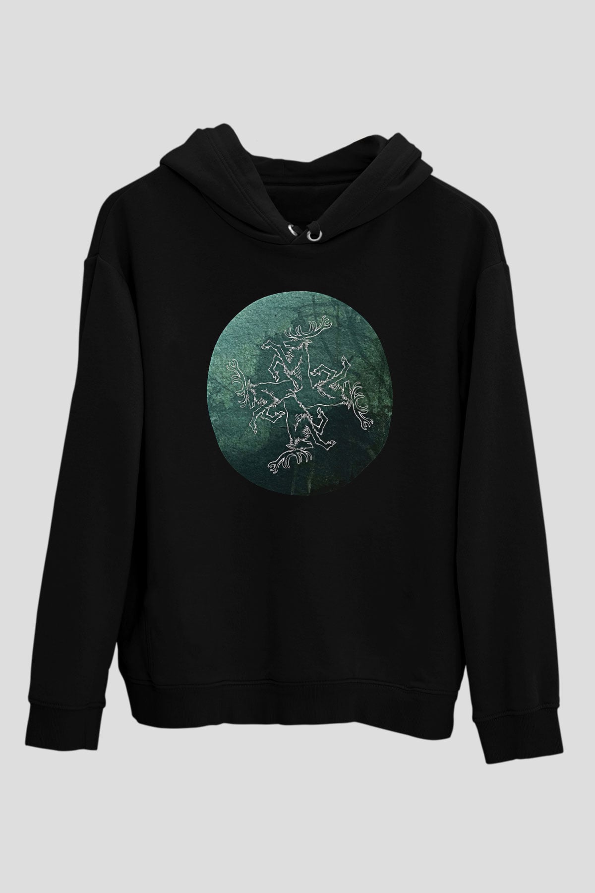 Agalloch Baskılı Unisex Siyah Kapüşonlu Sweatshirt