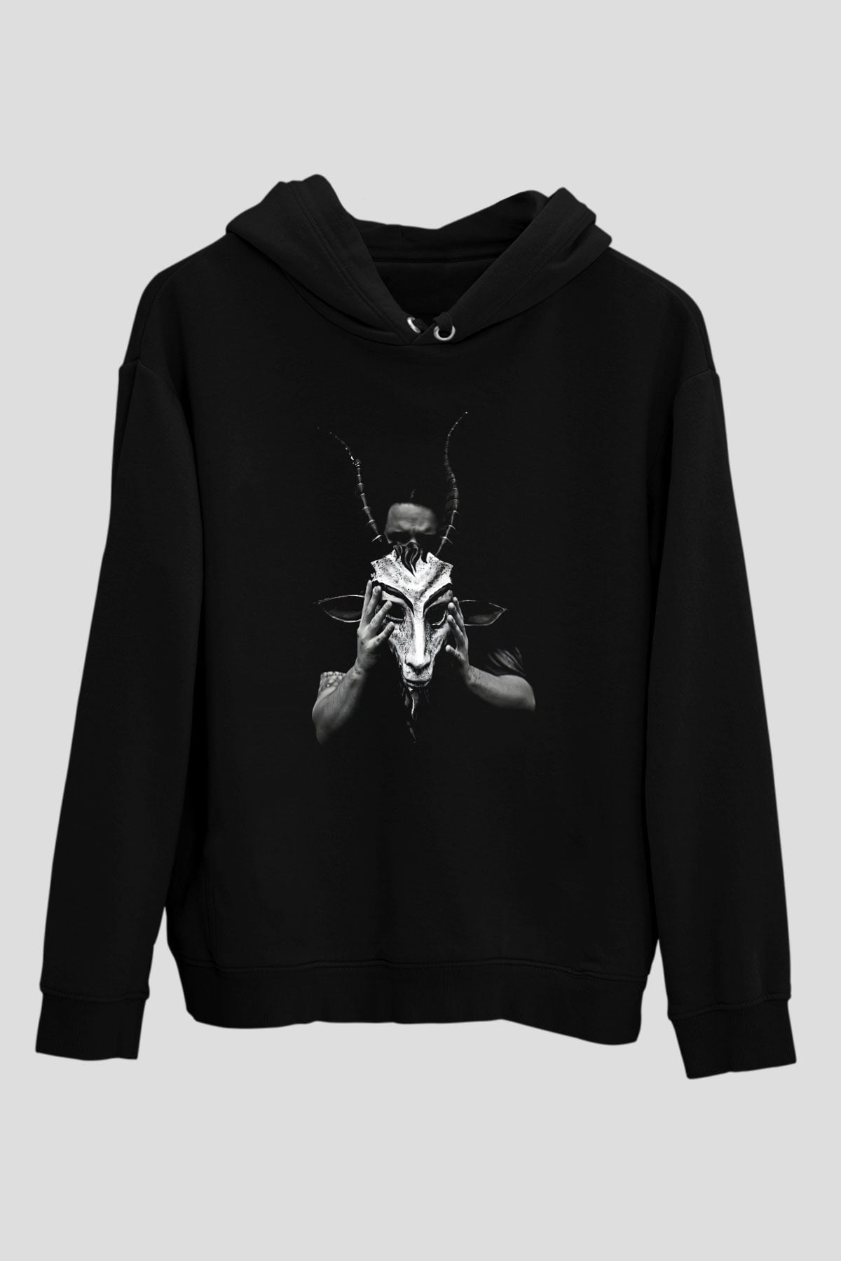 Agalloch Baskılı Unisex Siyah Kapüşonlu Sweatshirt