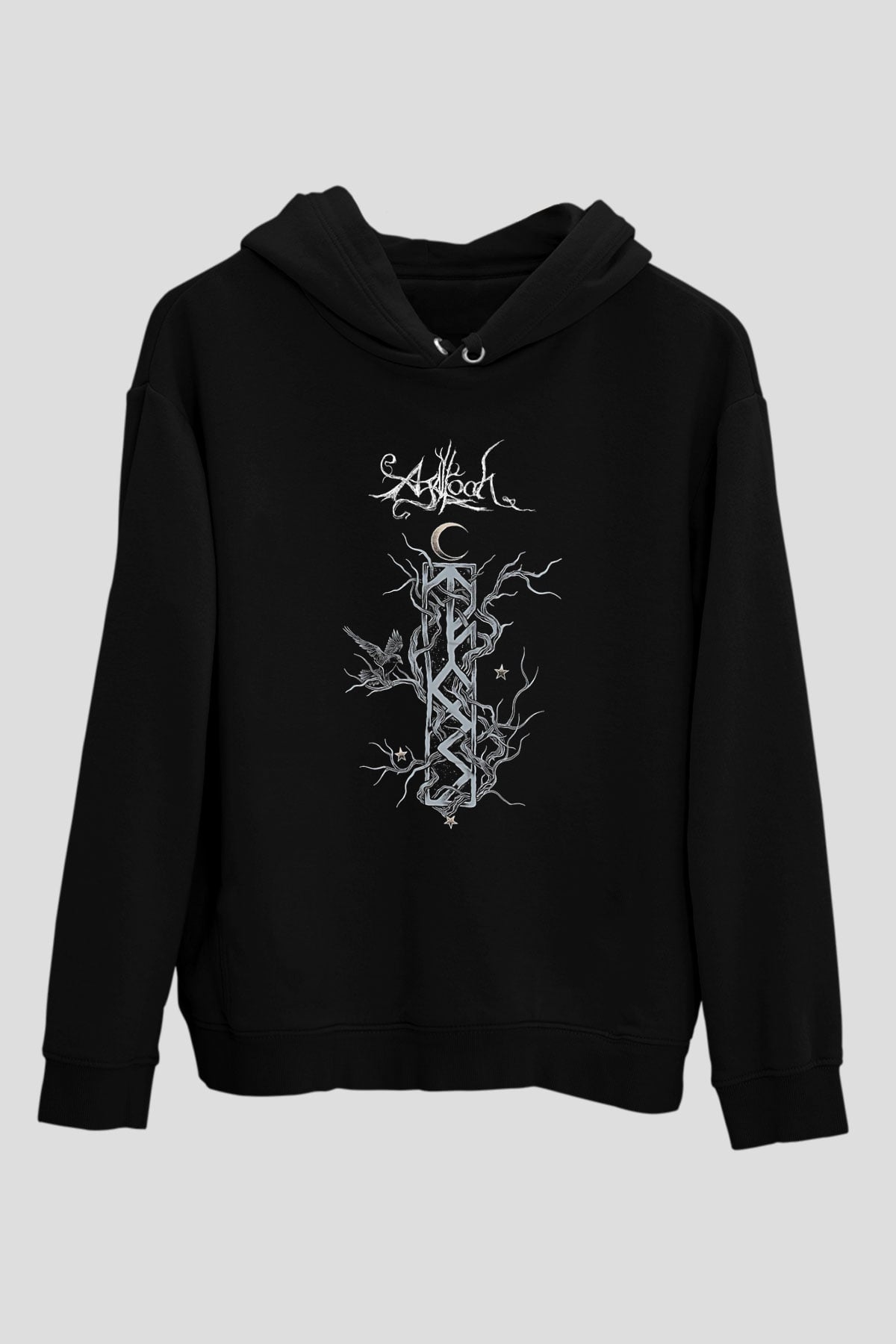 Agalloch Baskılı Unisex Siyah Kapüşonlu Sweatshirt