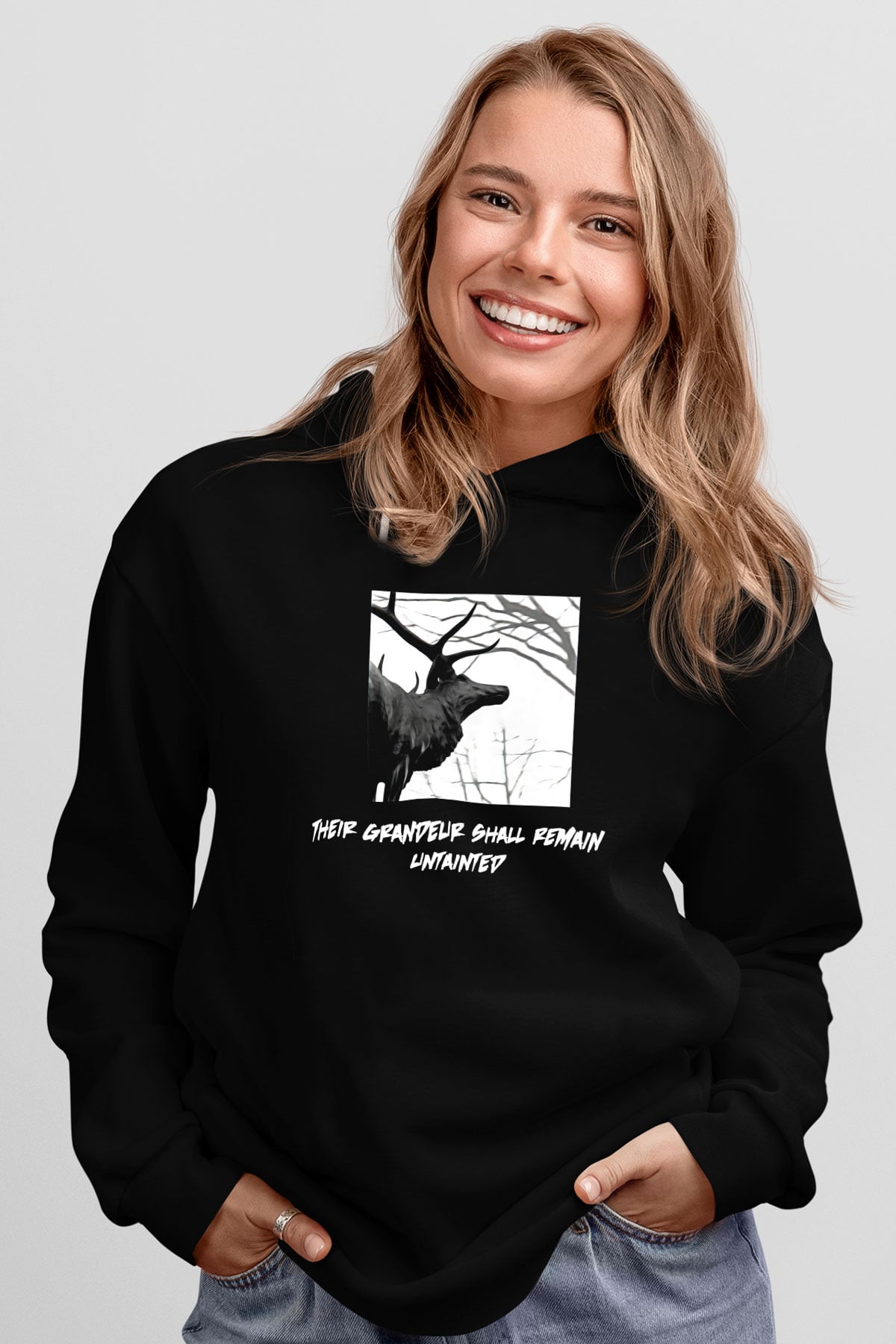 Agalloch Baskılı Unisex Siyah Kapüşonlu Sweatshirt