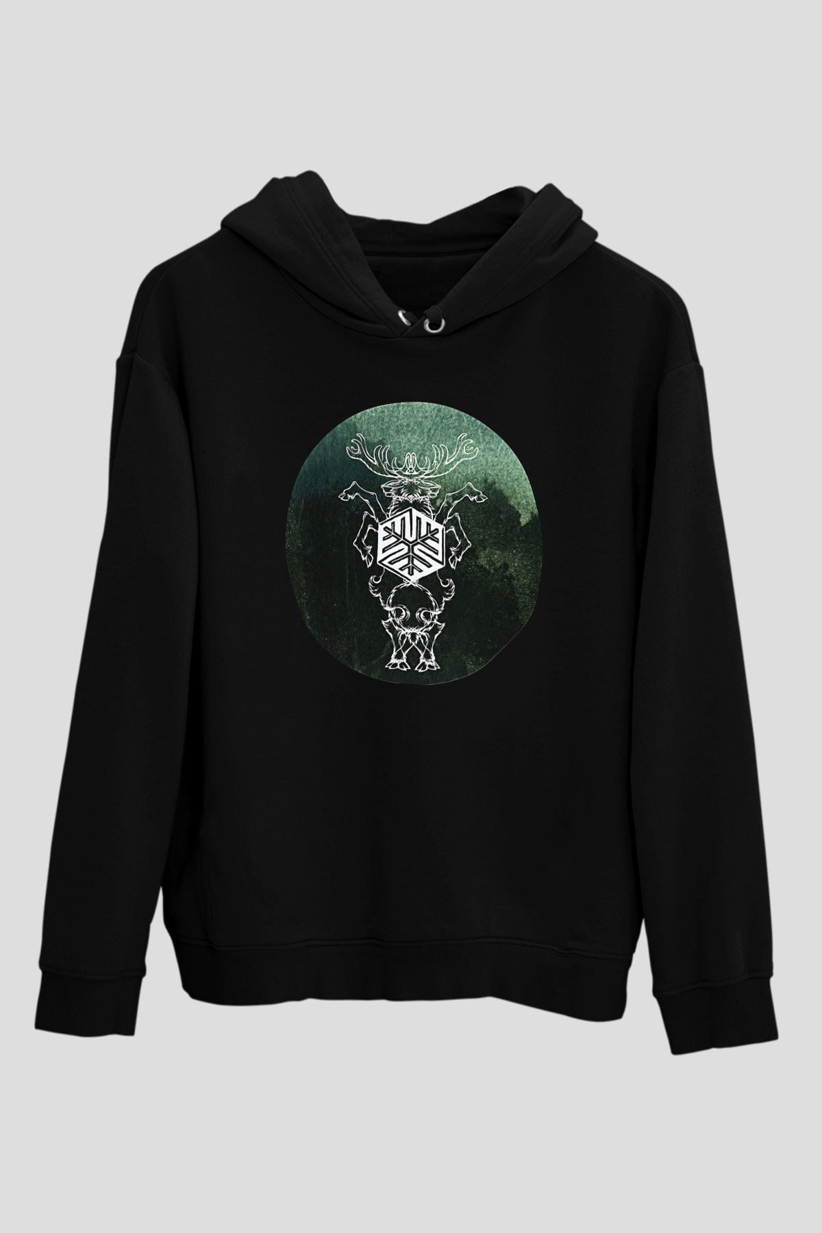 Agalloch Baskılı Unisex Siyah Kapüşonlu Sweatshirt