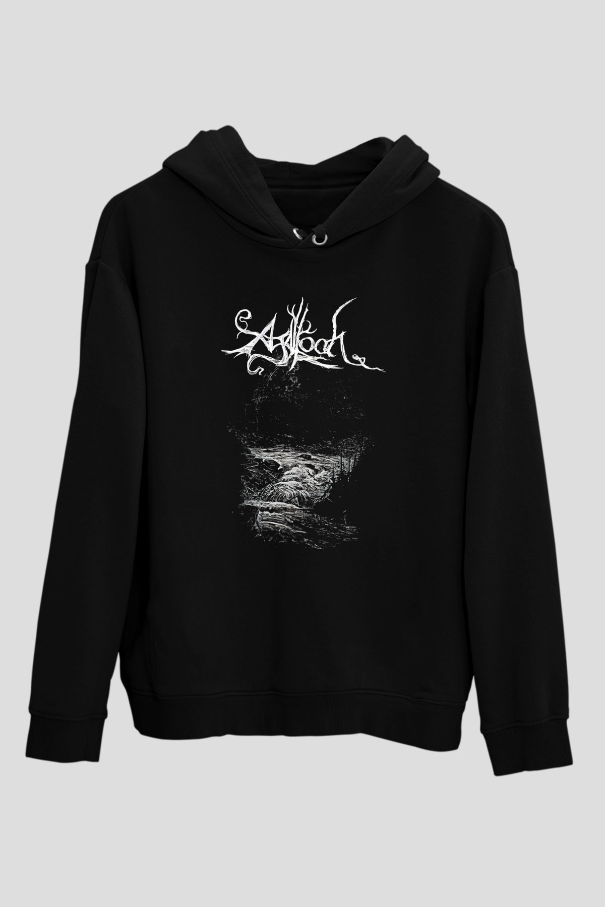Agalloch Baskılı Unisex Siyah Kapüşonlu Sweatshirt