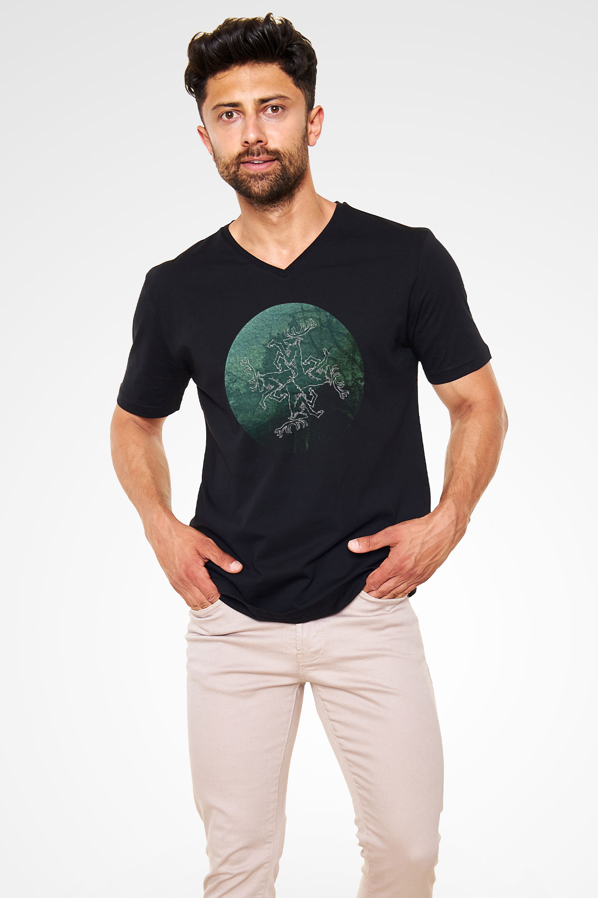 Agalloch Baskılı Unisex Siyah V Yaka Tişört - Tshirt