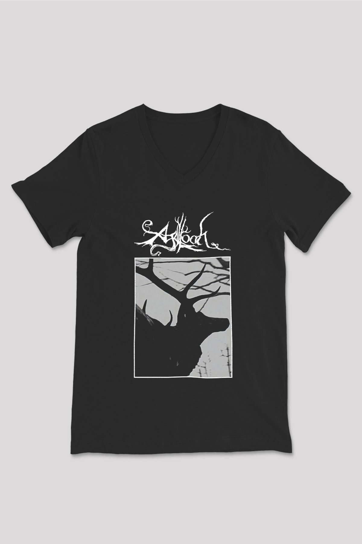 Agalloch Baskılı Unisex Siyah V Yaka Tişört - Tshirt