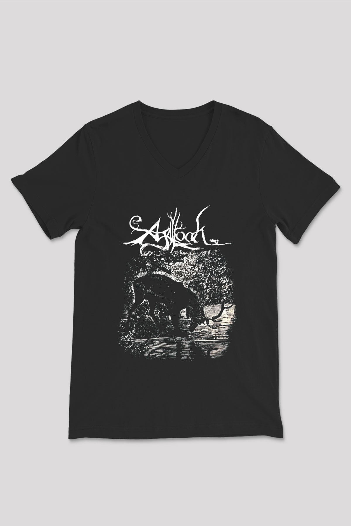 Agalloch Baskılı Unisex Siyah V Yaka Tişört - Tshirt